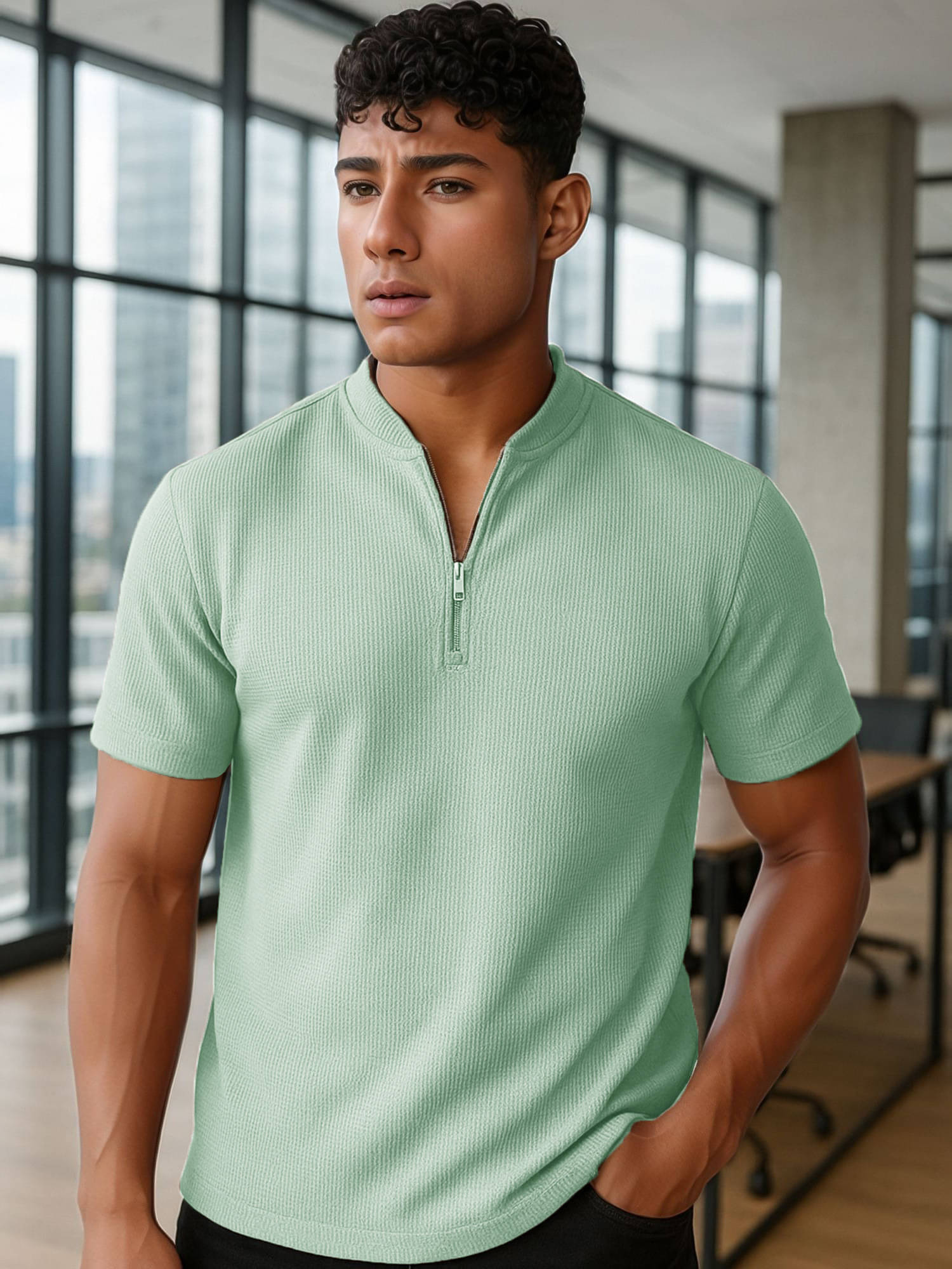     			JUMP CUTS Men Polyester Slim Fit Solid T-Shirt ( Green )