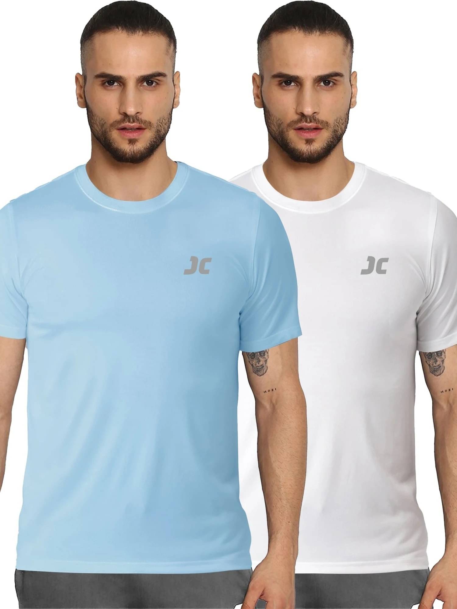 JUMP CUTS Men Polyester Slim Fit Solid T-Shirt ( Multicolor ) JUMP CUTS Men Polyester Slim Fit Solid T-Shirt ( Multicolor )