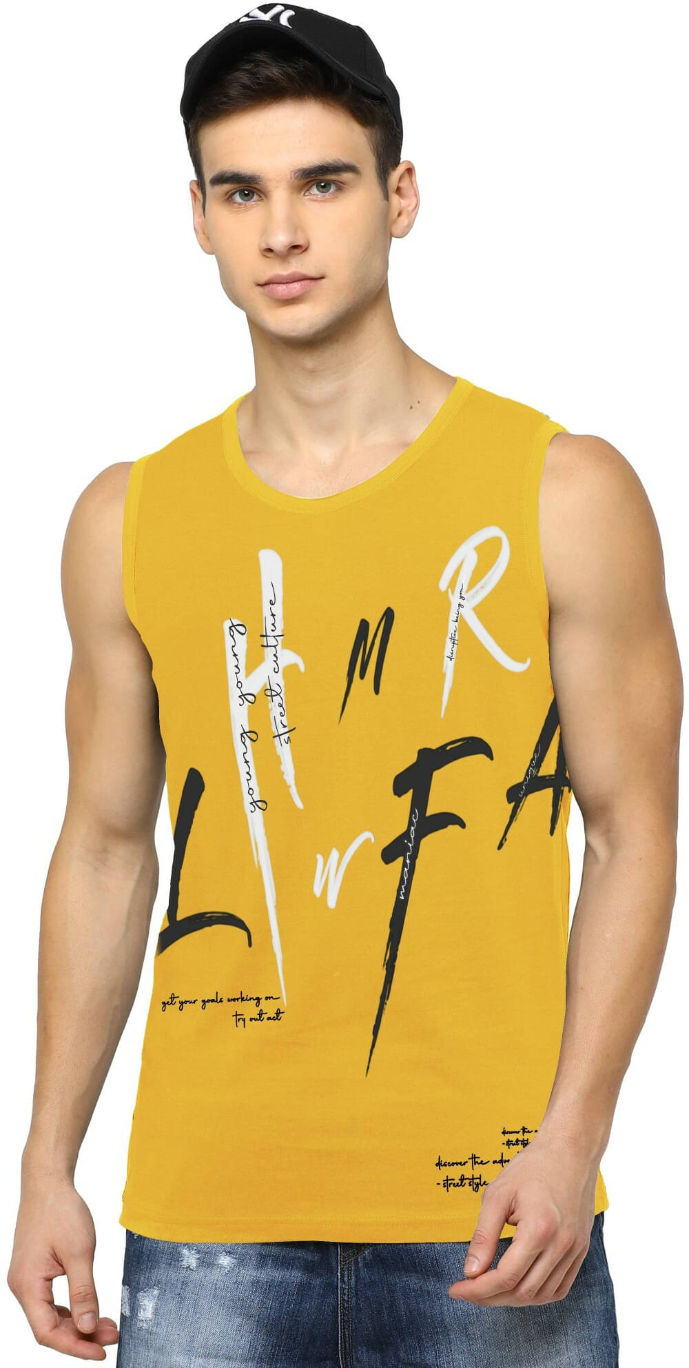     			JUMP CUTS Pack of 1 Cotton Blend Gym Vest For Men ( Yellow )
