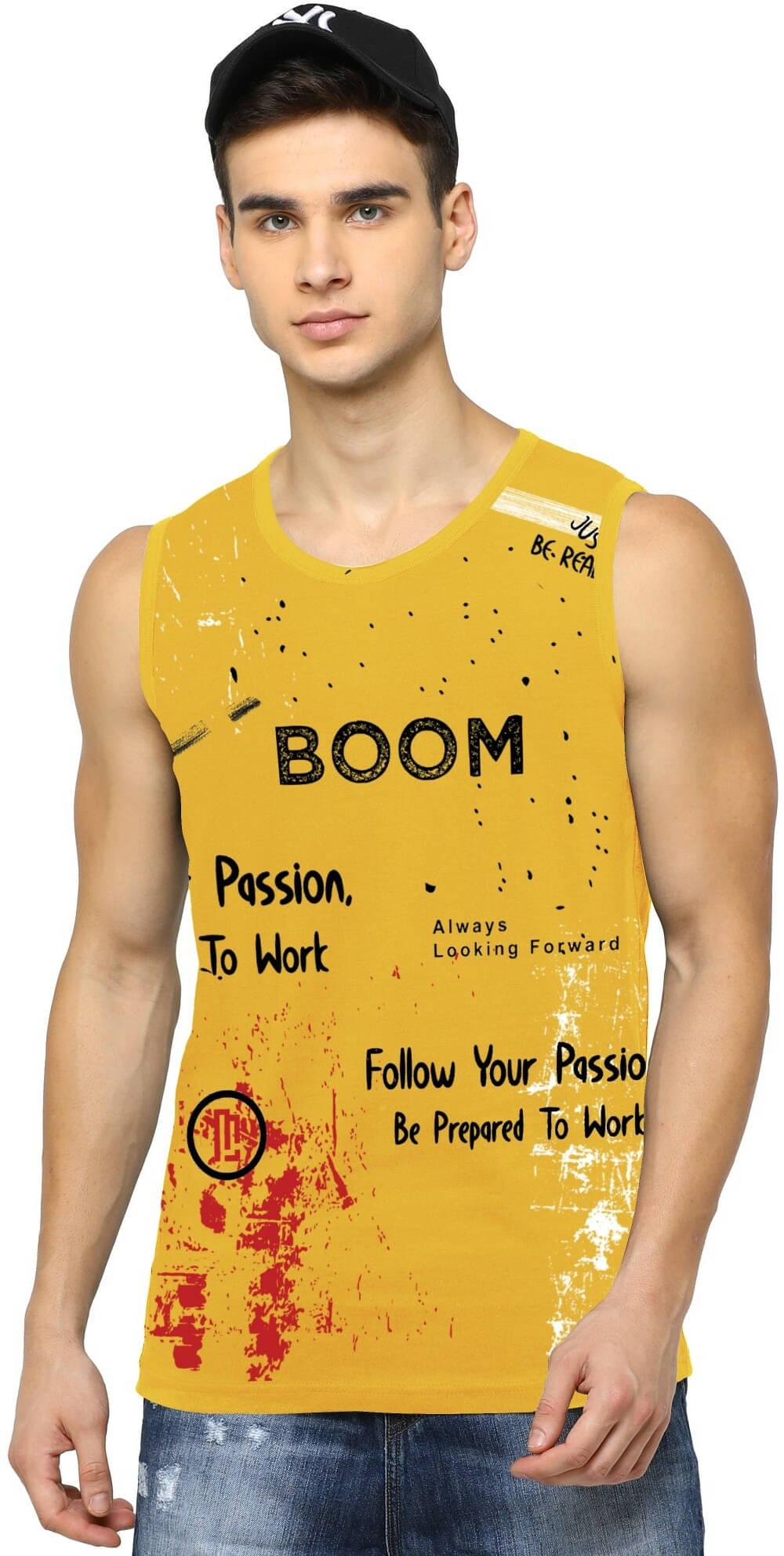     			JUMP CUTS Pack of 1 Cotton Blend Gym Vest For Men ( Yellow )