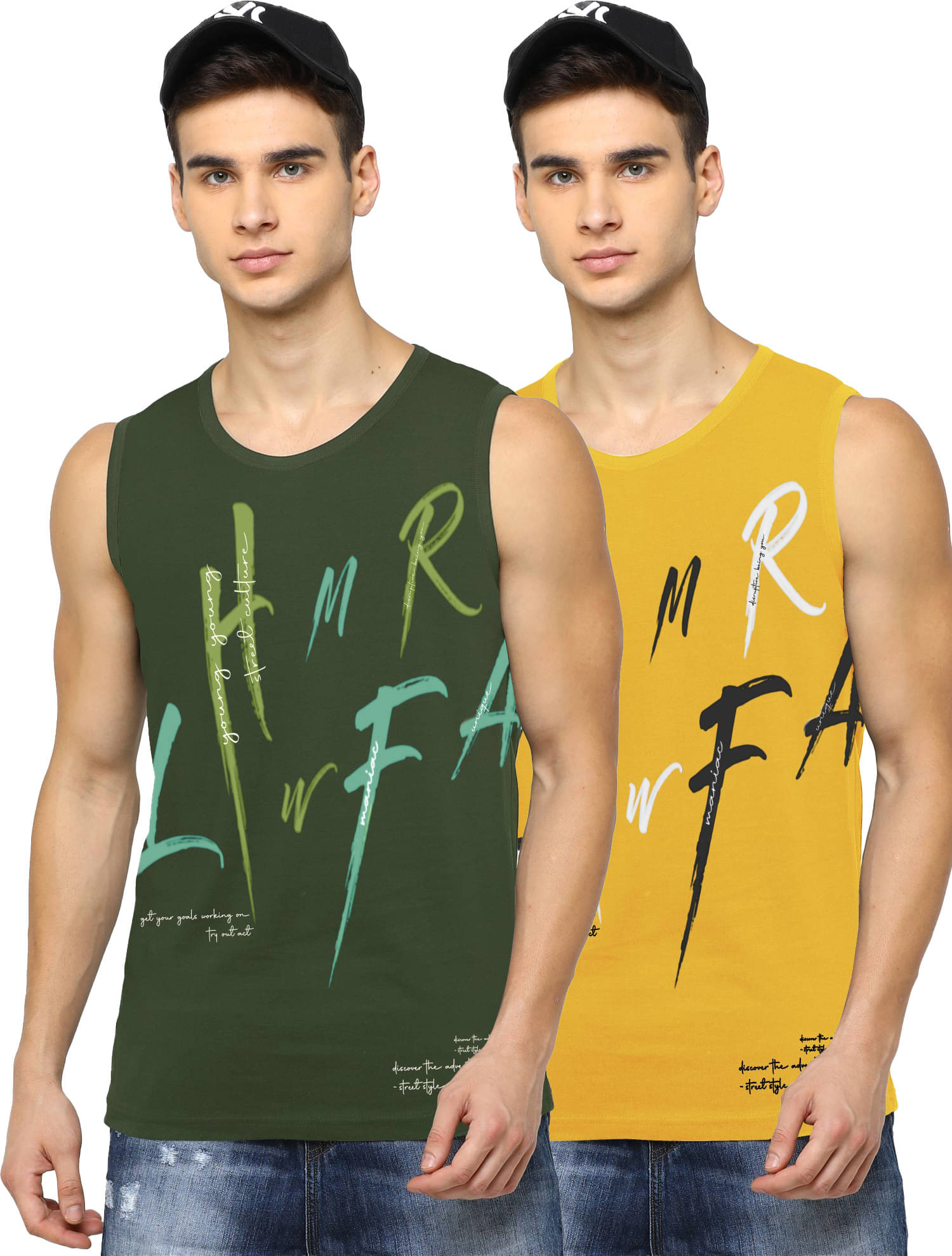     			JUMP CUTS Pack of 2 Cotton Blend Gym Vest For Men ( Multicolor )