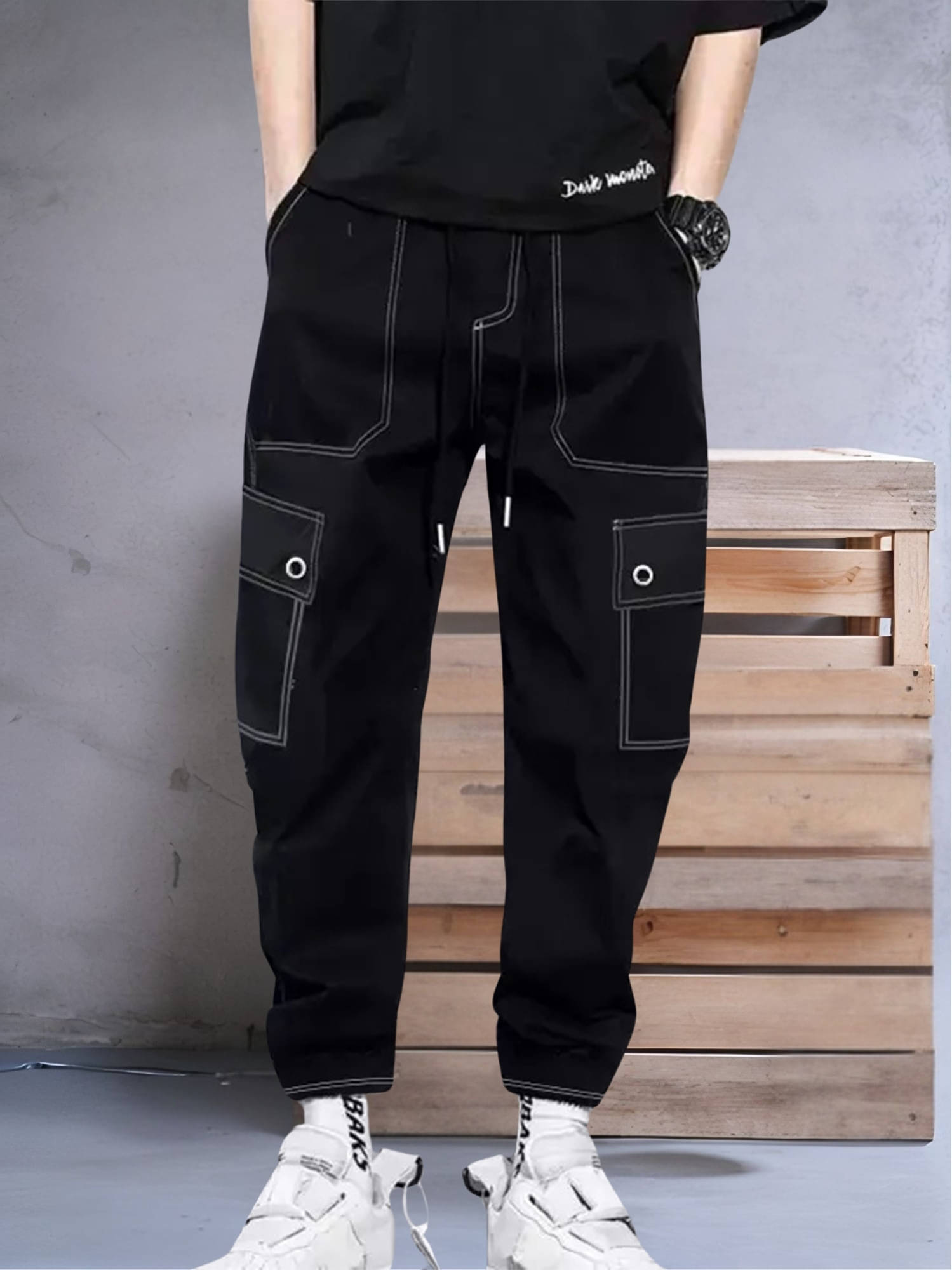    			JUMP CUTS Regular Pleated Men's Cargos - Black ( Pack of 1 )