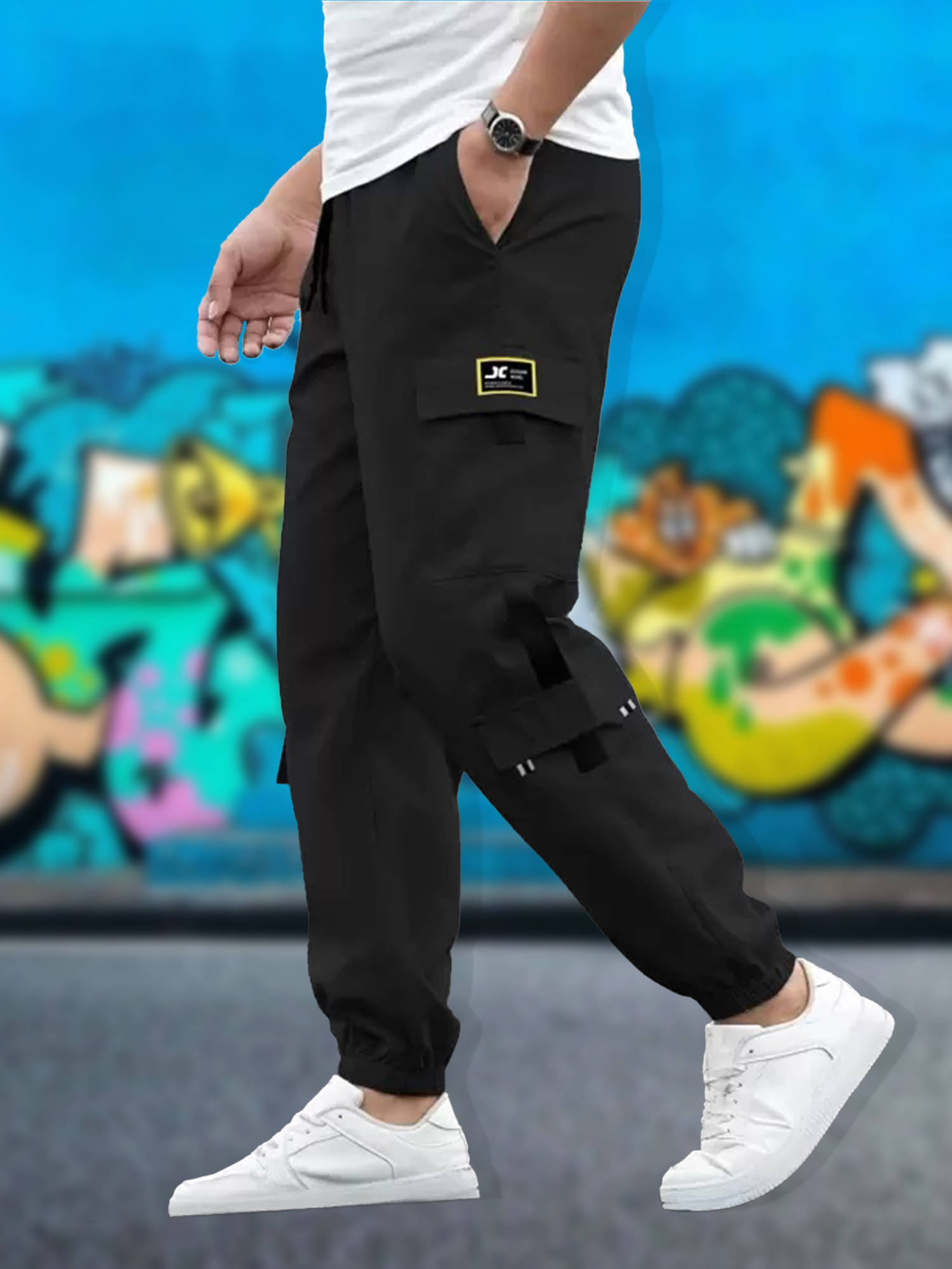     			JUMP CUTS Regular Pleated Men's Cargos - Black ( Pack of 1 )