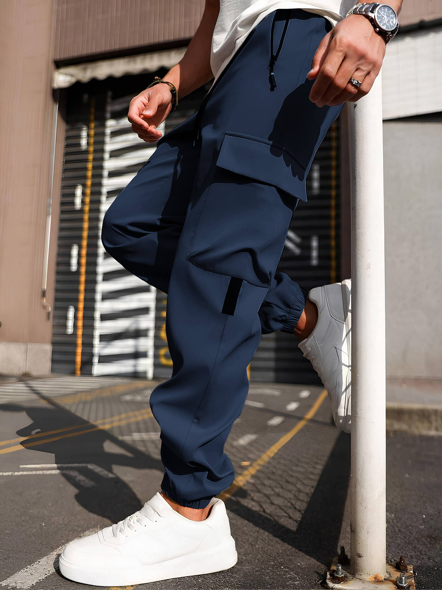     			JUMP CUTS Regular Pleated Men's Cargos - Navy Blue ( Pack of 1 )