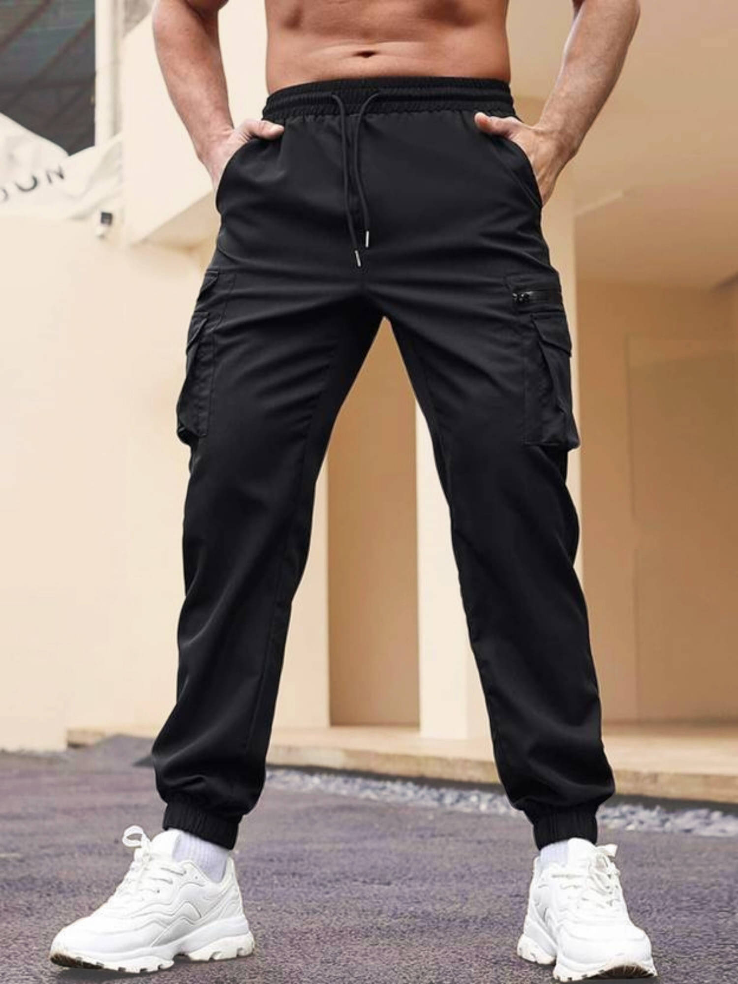     			JUMP CUTS Regular Pleated Men's Cargos - Black ( Pack of 1 )