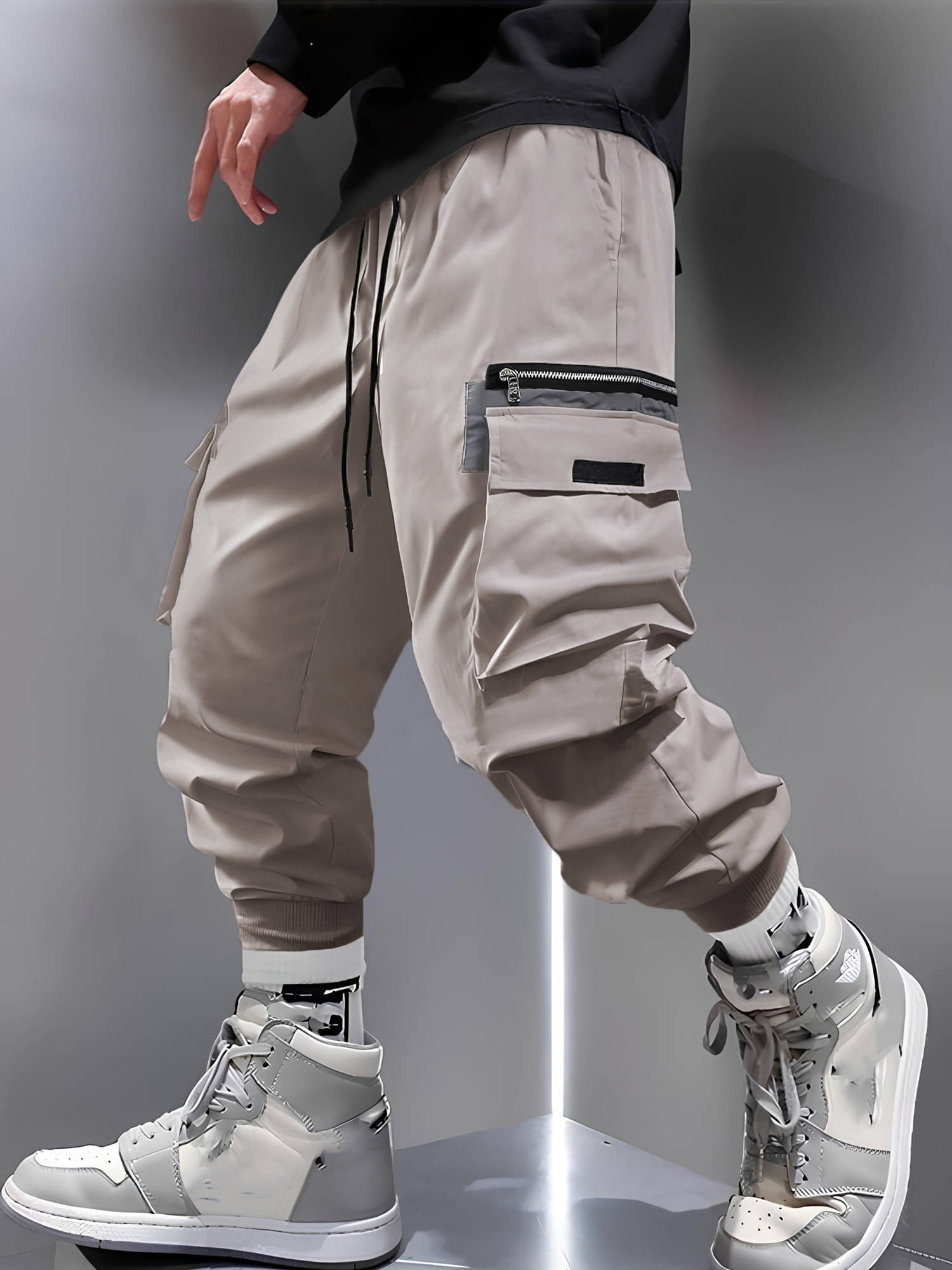     			JUMP CUTS Slim Pleated Men's Cargos - Grey ( Pack of 1 )