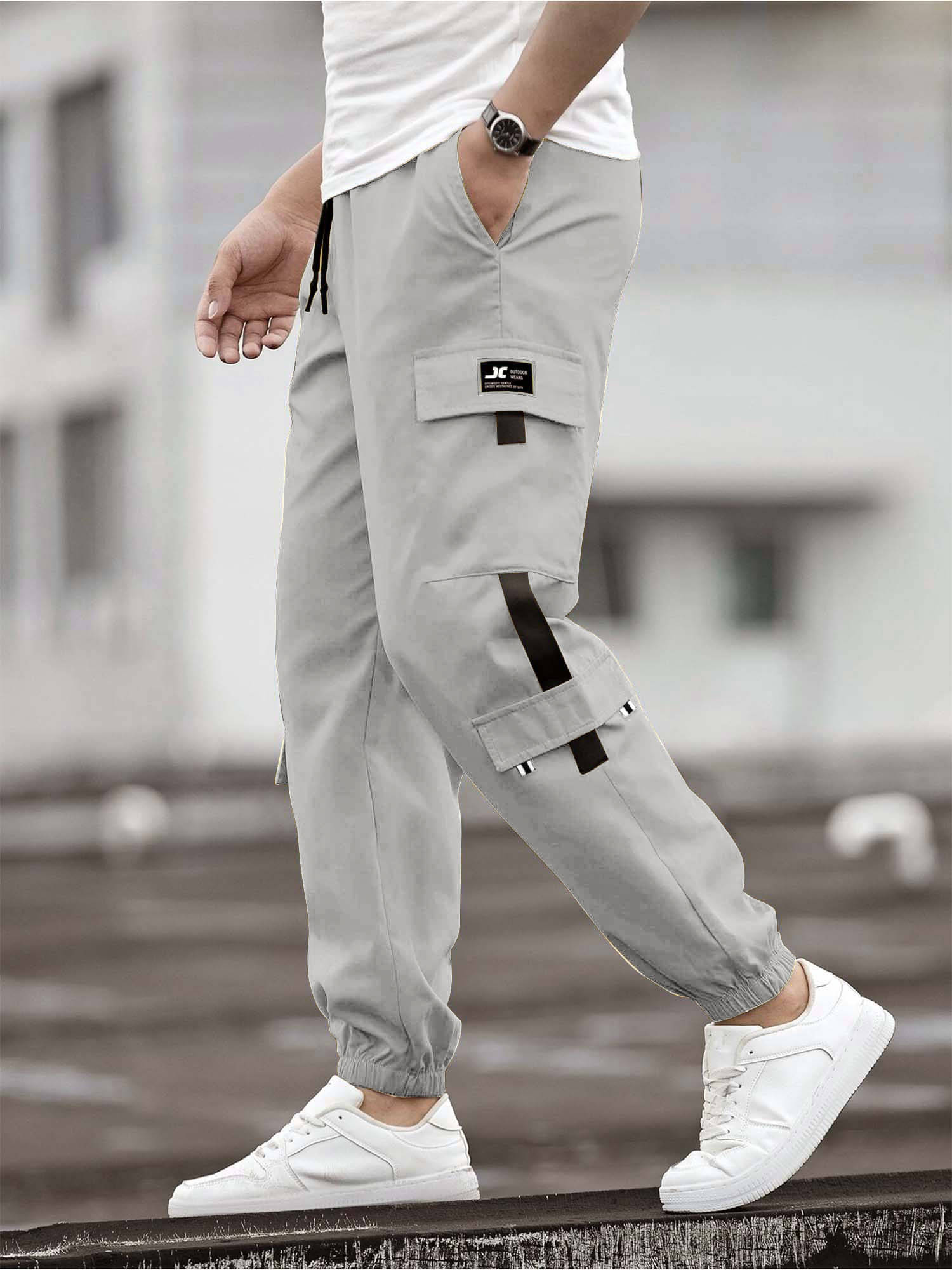     			JUMP CUTS Slim Pleated Men's Cargos - Grey ( Pack of 1 )