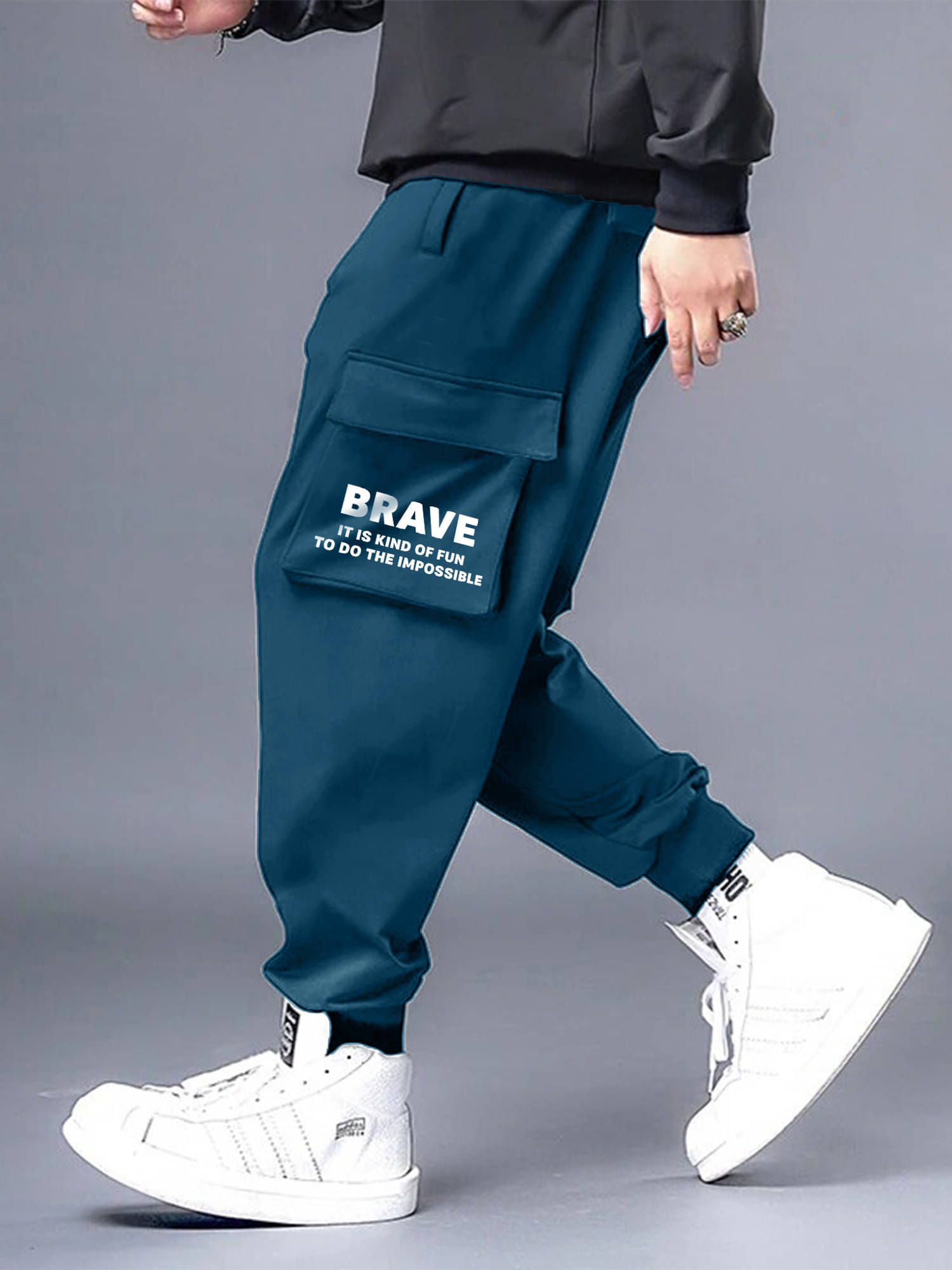     			JUMP CUTS Slim Pleated Men's Cargos - Blue ( Pack of 1 )