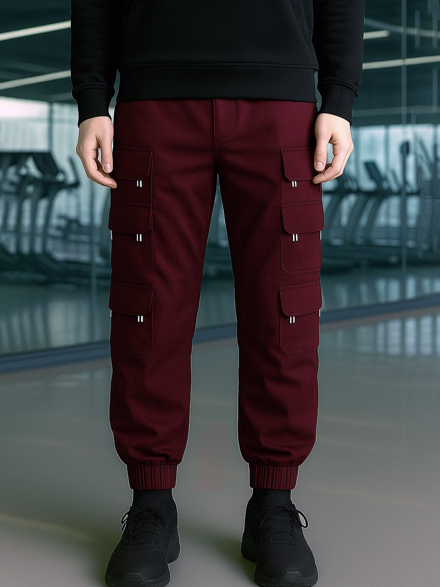     			JUMP CUTS Slim Pleated Men's Cargos - Maroon ( Pack of 1 )