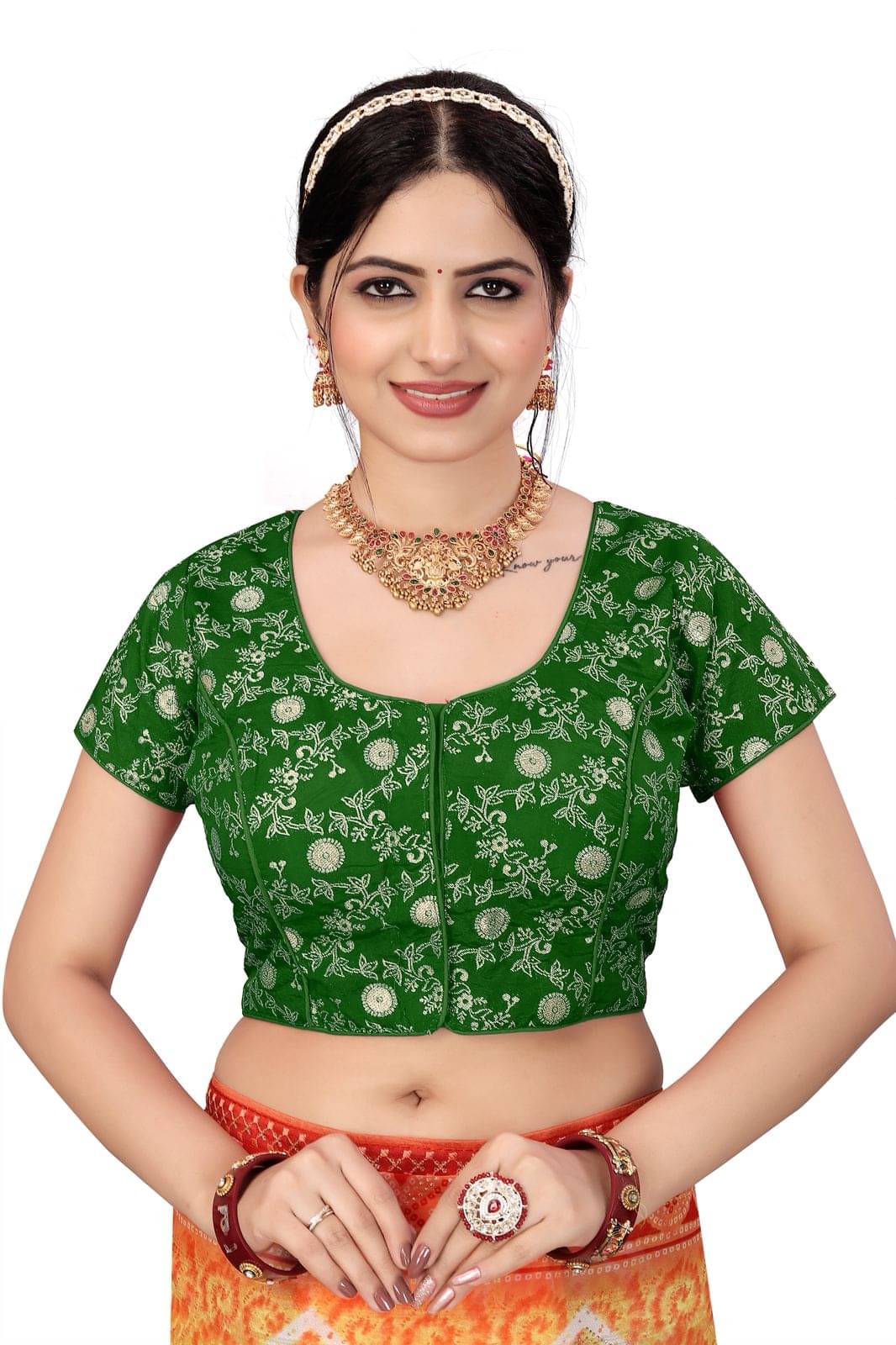     			KALAVATI FASHION Green Readymade with Pad Brocade Women's Blouse ( Pack of 1 )