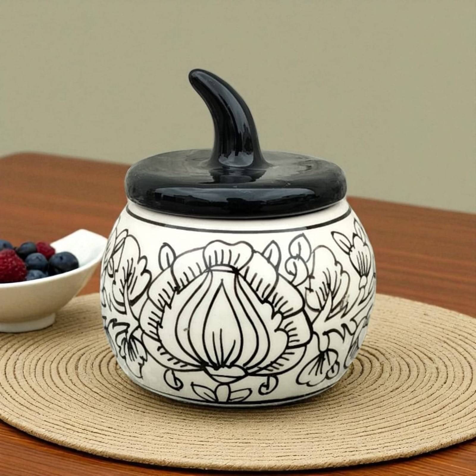 Malaikah Mughal Salt Jar Ceramic Black Tea/Coffee/Sugar Container ( Set of 1 )     			Malaikah Mughal Salt Jar Ceramic Black Tea/Coffee/Sugar Container ( Set of 1 )