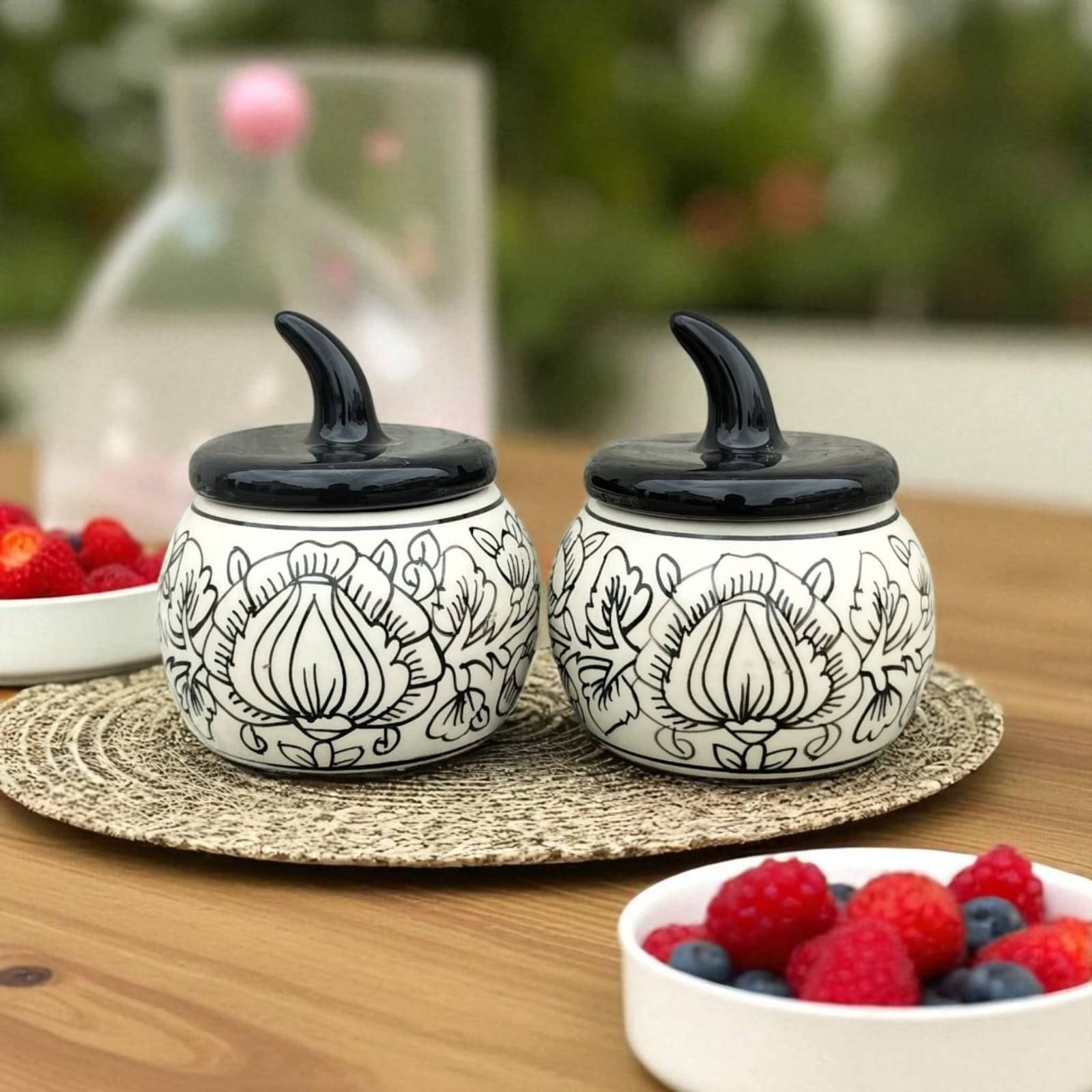     			Malaikah Mughal Salt Jar Ceramic Black Tea/Coffee/Sugar Container ( Set of 2 )