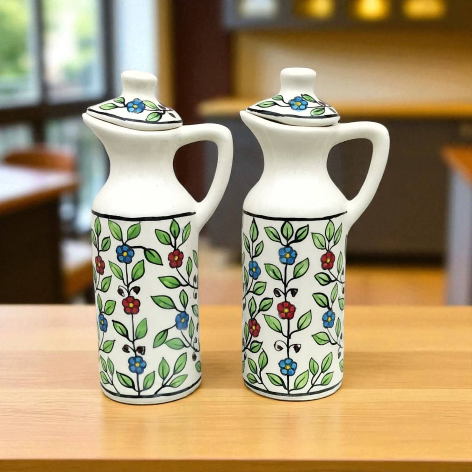     			Malaikah Multi Oil Dispenser Ceramic Multicolor Oil Container ( Set of 2 )