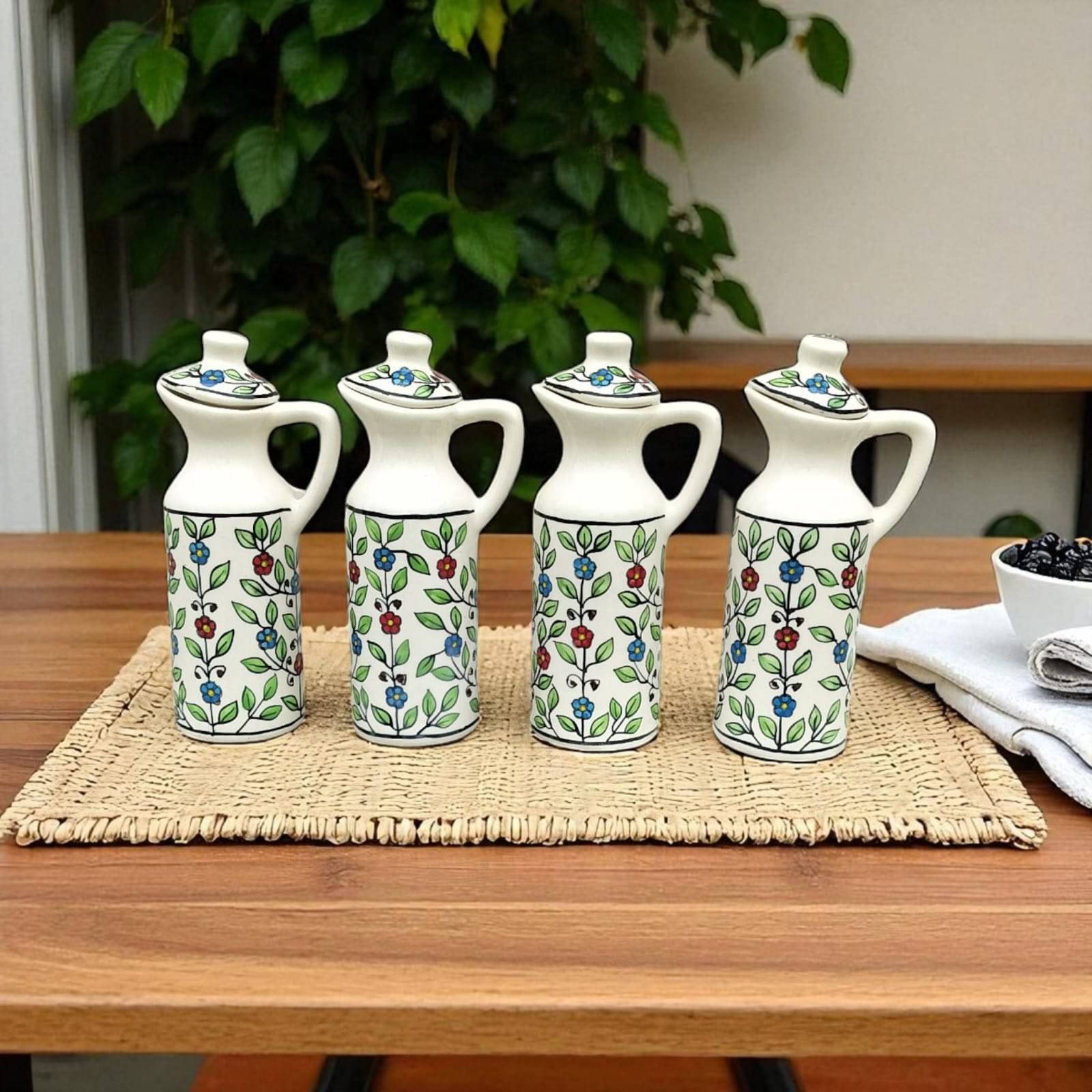     			Malaikah Multi Oil Dispenser Ceramic Multicolor Oil Container ( Set of 4 )