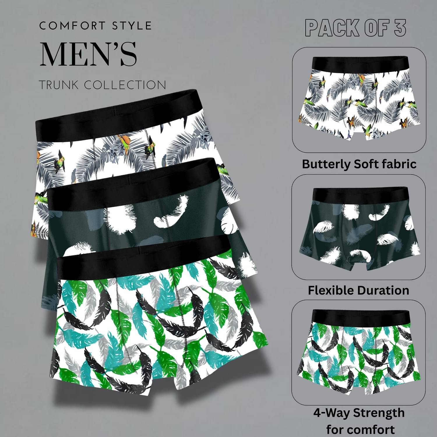 PaheliRani Pack of 3 Nylon Trunks For Men's ( Multicolor1 ) PaheliRani Pack of 3 Nylon Trunks For Men's ( Multicolor1 )