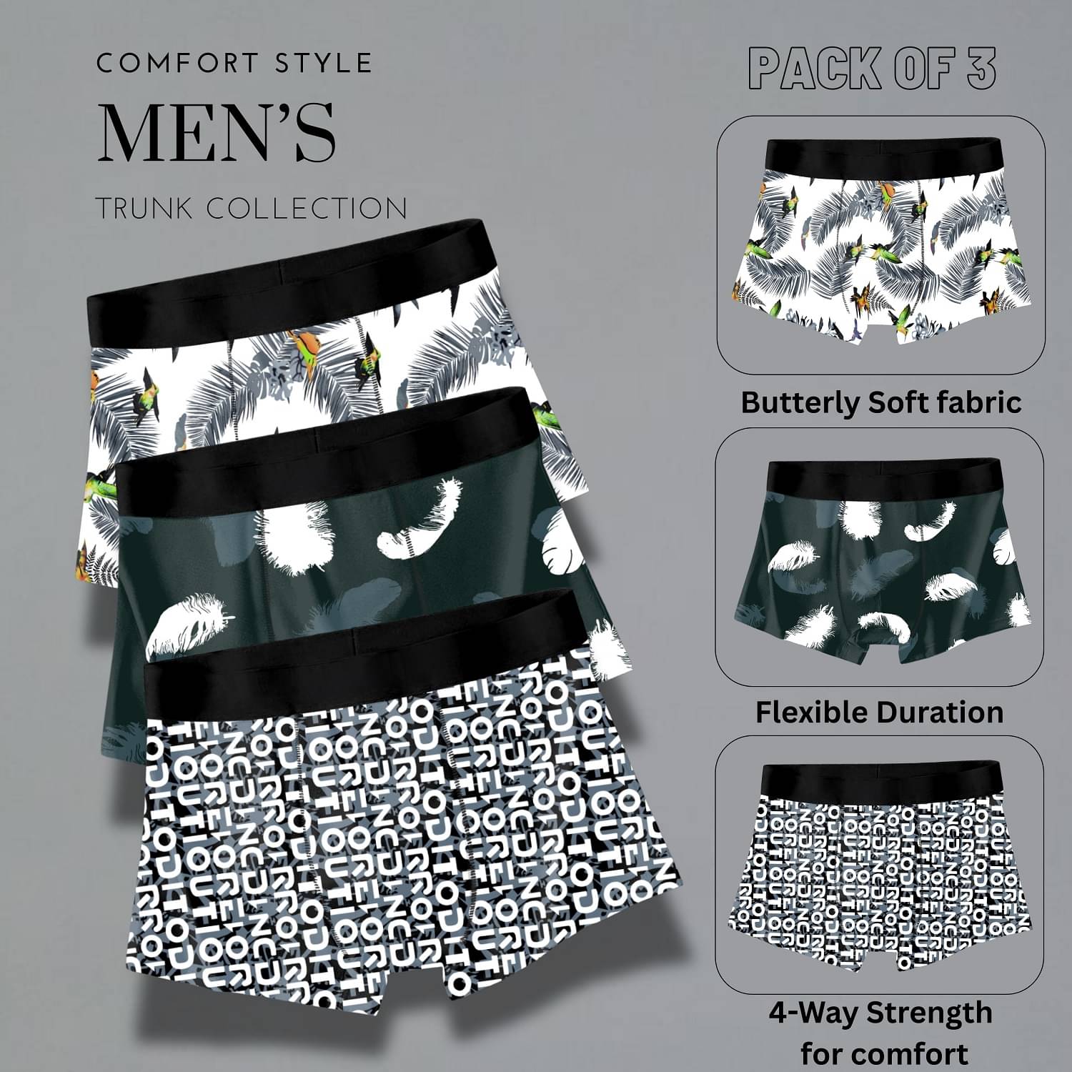 PaheliRani Pack of 3 Nylon Trunks For Men's ( Multicolor5 ) PaheliRani Pack of 3 Nylon Trunks For Men's ( Multicolor5 )
