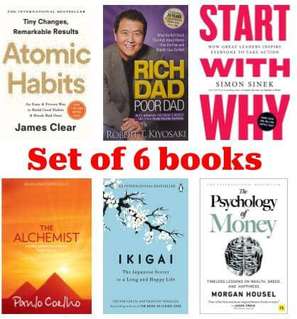 Perfect Books Combo For Self Growth & Wealth (Set Of 6 Books) The Psychology Of Money + Atomic Habits + Rich Dad Poor Dad + Ikigai + The Alchemist + Start With Why Paperback – 1 | (PAPREBACK, ...) Perfect Books Combo For Self Growth & Wealth (Set Of 6 Books) The Psychology Of Money + Atomic Habits + Rich Dad Poor Dad + Ikigai + The Alchemist + Start With Why Paperback – 1 | (PAPREBACK, ...)