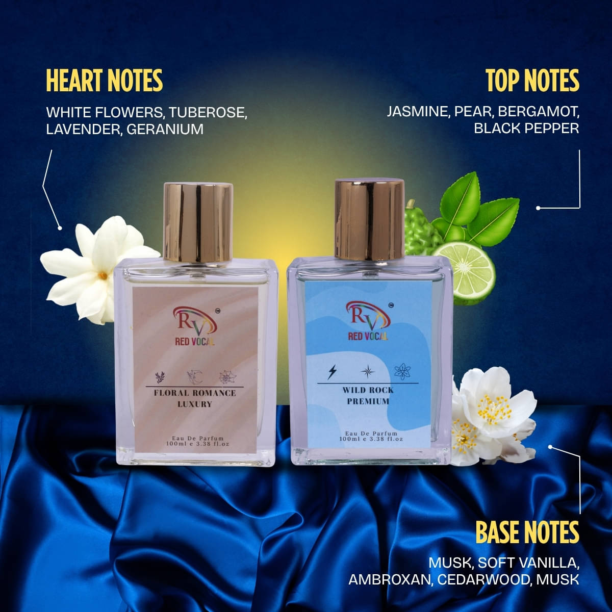     			Red Vocal Floral Romance Luxury With Wild Rock Premium Eau De Parfum Perfume Spray,For Unisex,100Ml Each (Pack Of 2)