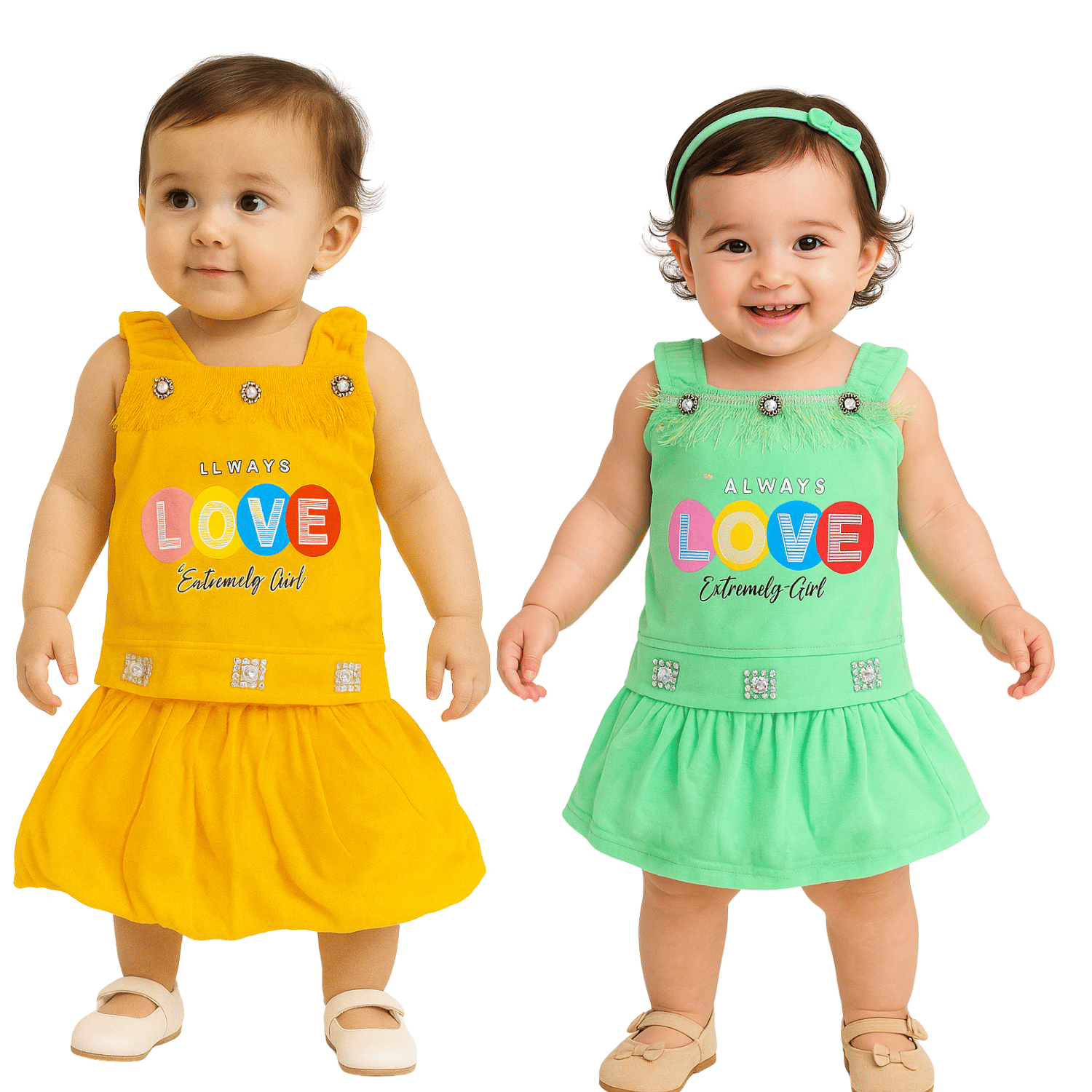 Ridaa Crepe Frock For Baby Girls ( Pack of 2 , Multicolor ) Ridaa Crepe Frock For Baby Girls ( Pack of 2 , Multicolor )