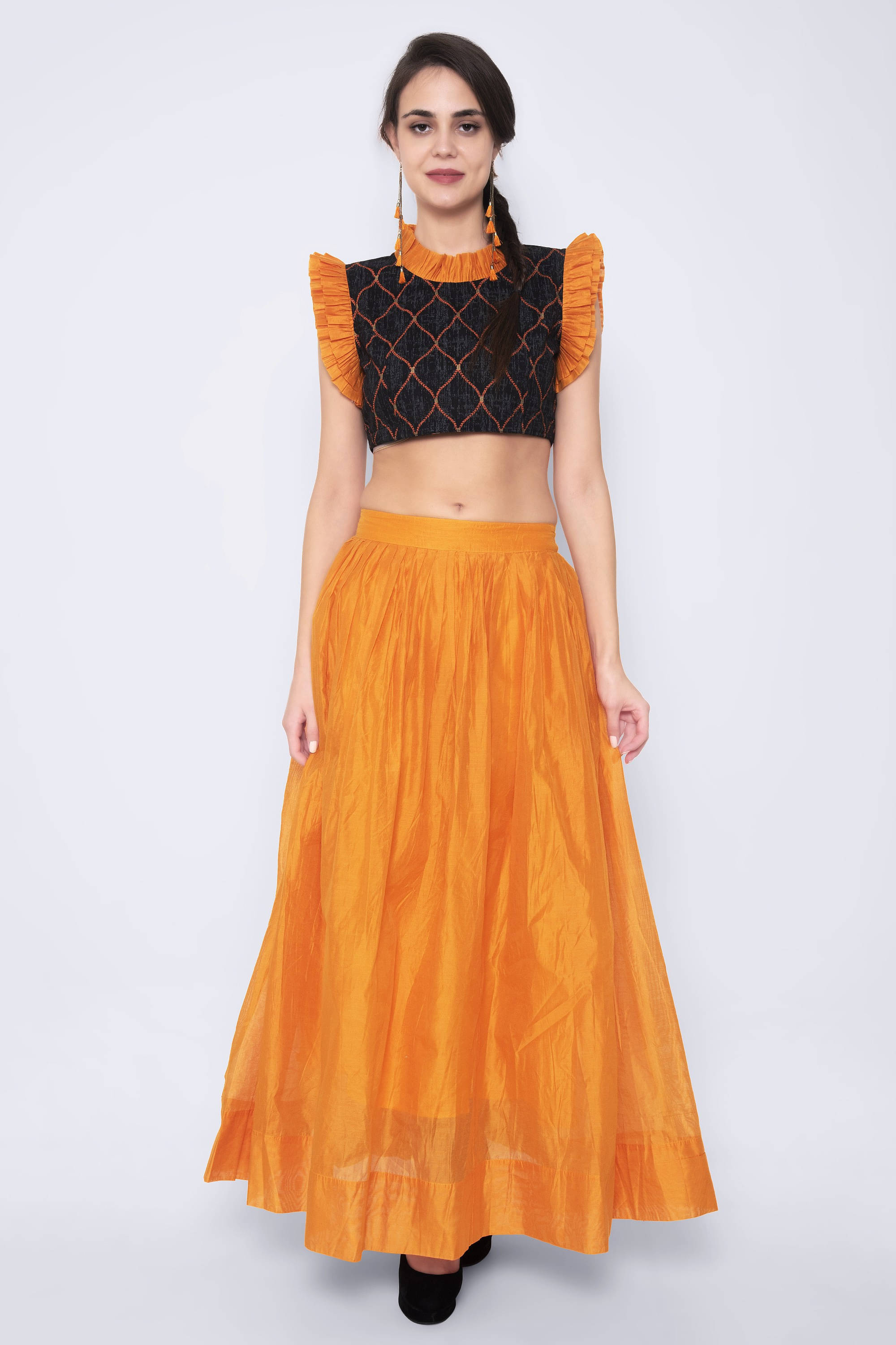     			SEVEN FLOWER Women Polyester Solid A-line Dress ( Orange )