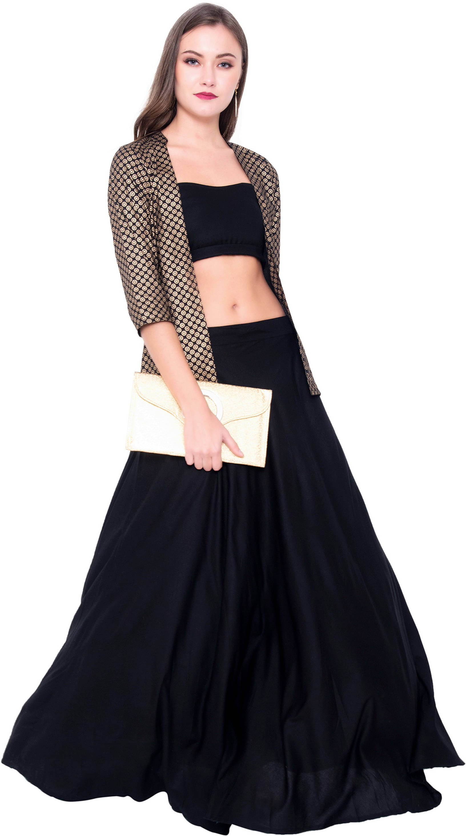     			SEVEN FLOWER Women Viscose Rayon Printed A-line Dress ( Black )