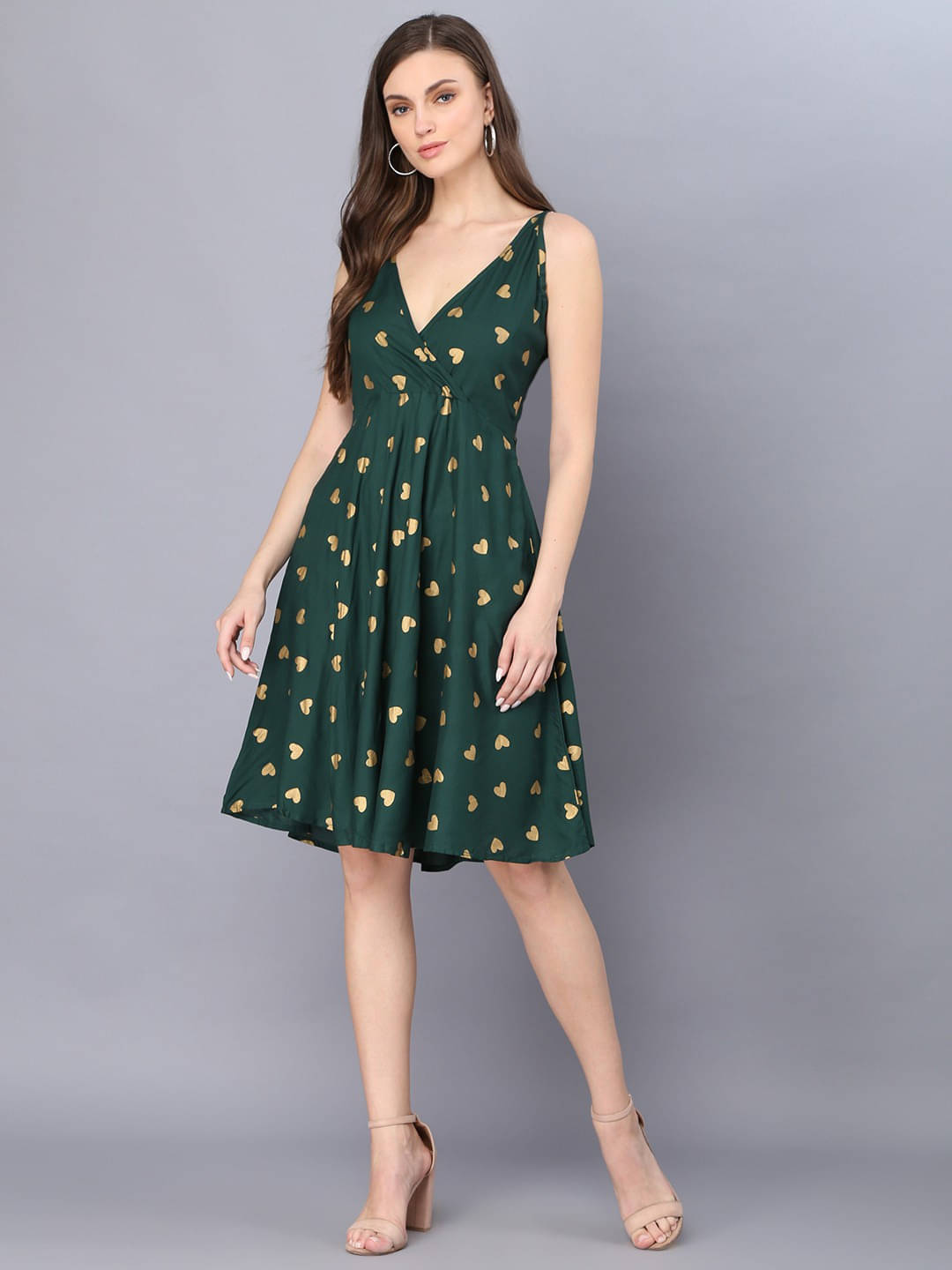     			SEVEN FLOWER Women Viscose Rayon Printed A-line Dress ( Green )