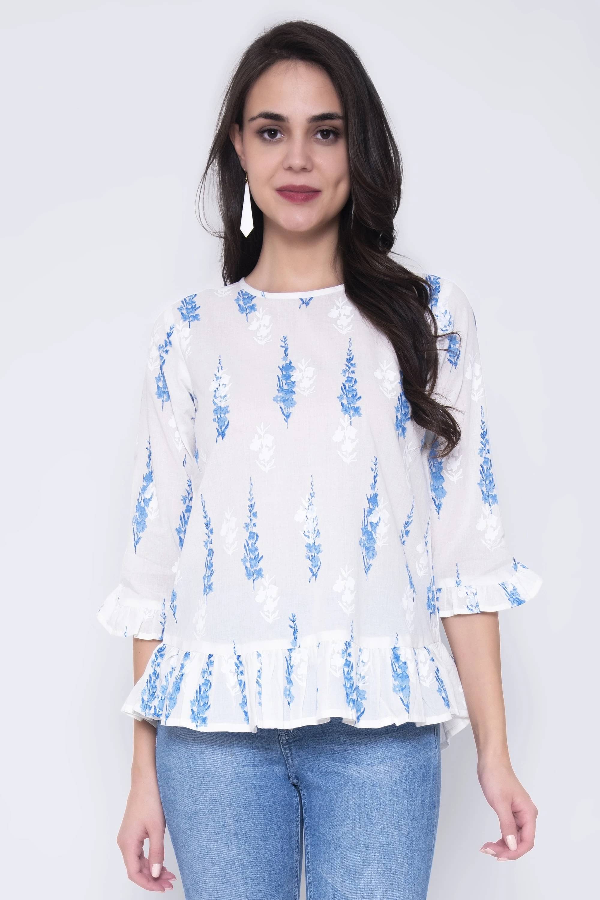 SEVEN FLOWER Women's Cotton Peplum Top ( White )     			SEVEN FLOWER Women's Cotton Peplum Top ( White )