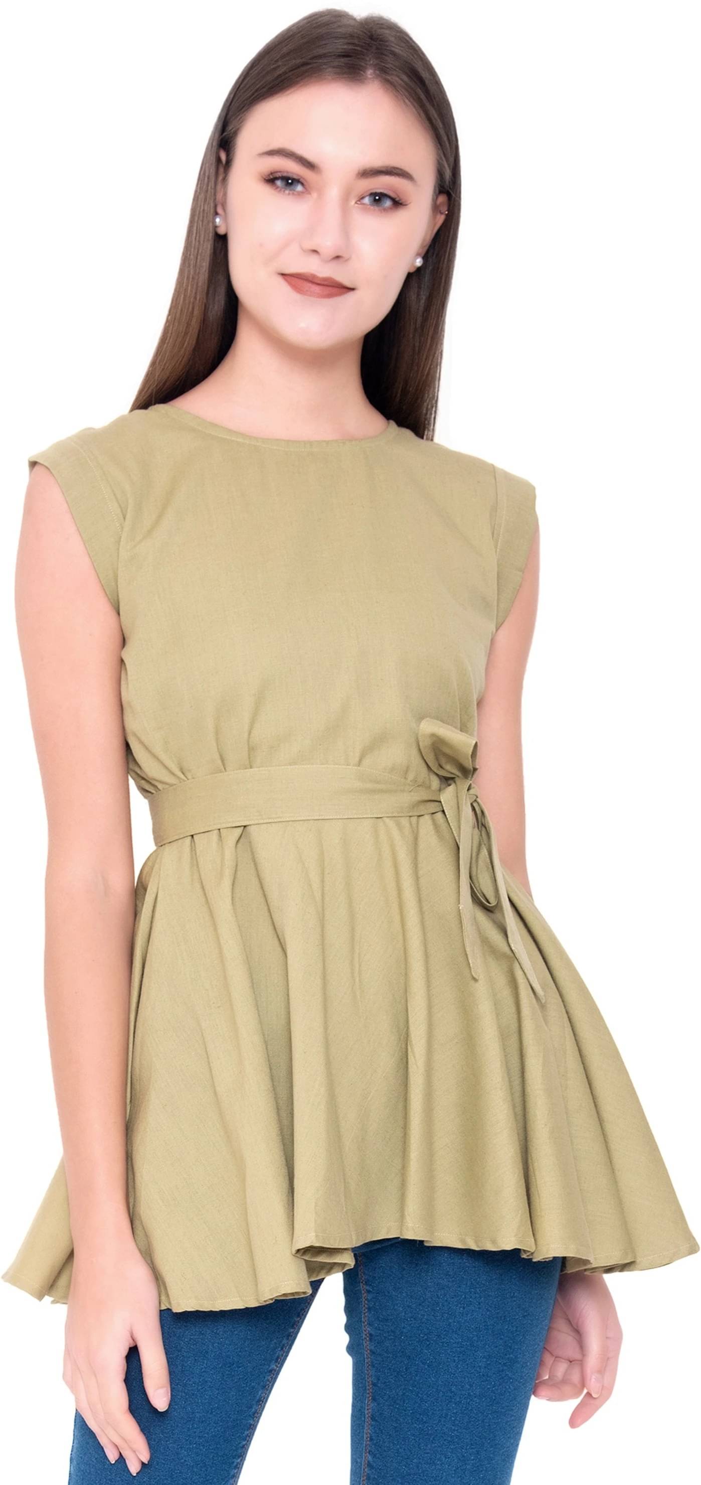 SEVEN FLOWER Women's Cotton Asymmetrical Top ( Beige )     			SEVEN FLOWER Women's Cotton Asymmetrical Top ( Beige )
