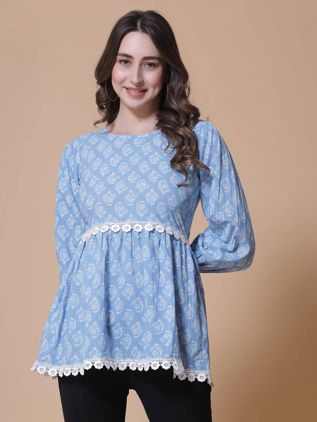     			SEVEN FLOWER Women's Cotton Regular Top ( Blue )