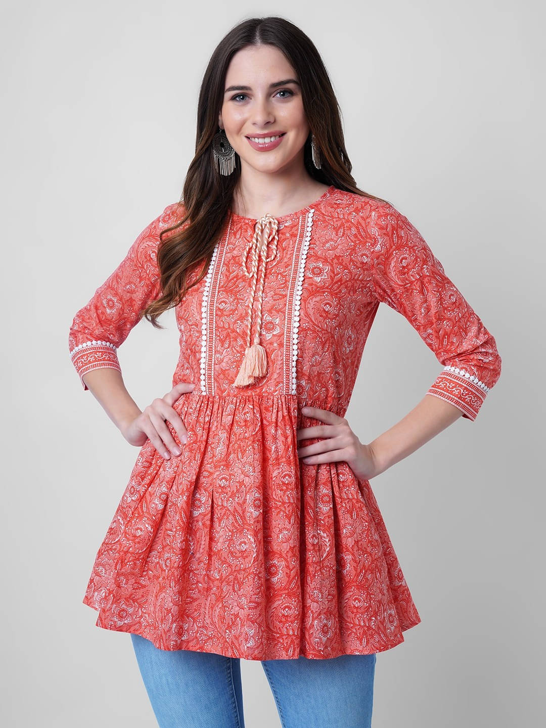     			SEVEN FLOWER Women's Cotton Regular Top ( Orange )