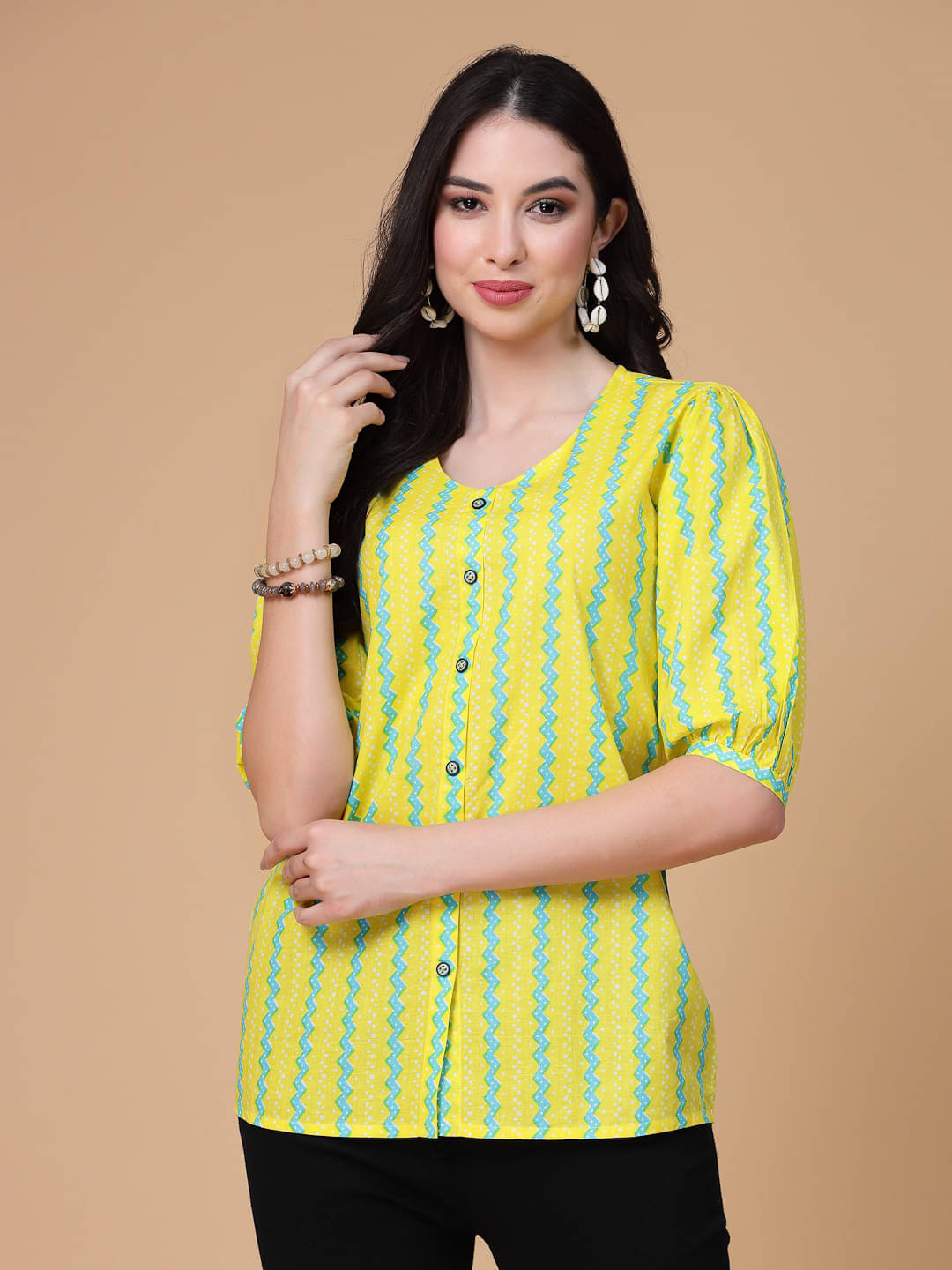     			SEVEN FLOWER Women's Cotton Peplum Top ( Multicolor )