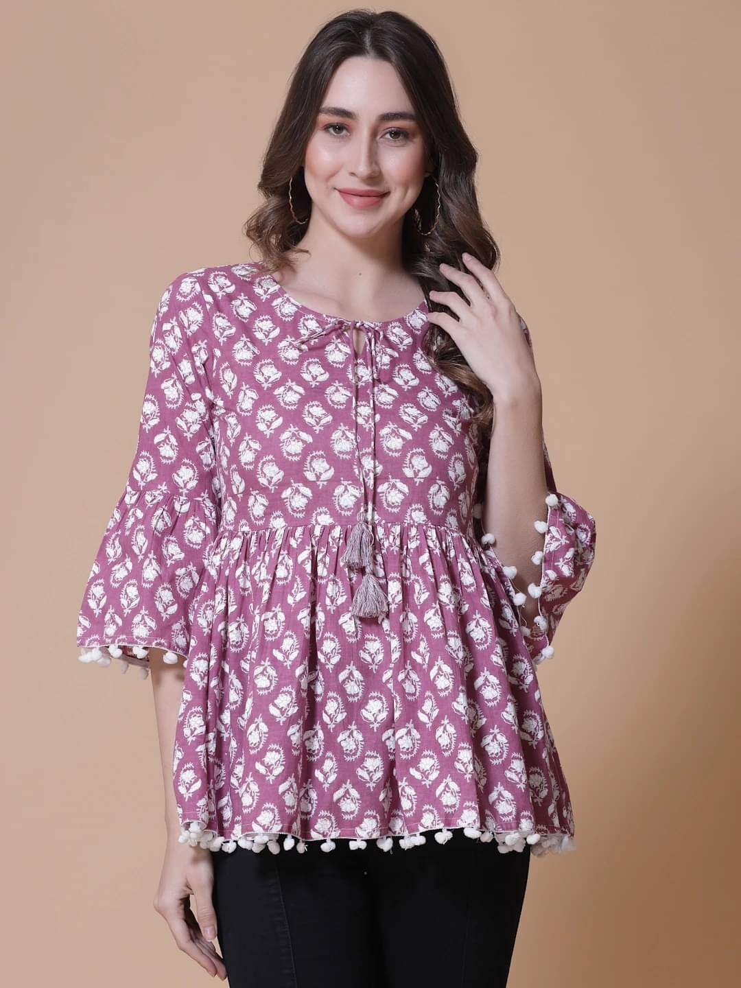     			SEVEN FLOWER Women's Cotton Peplum Top ( Purple )