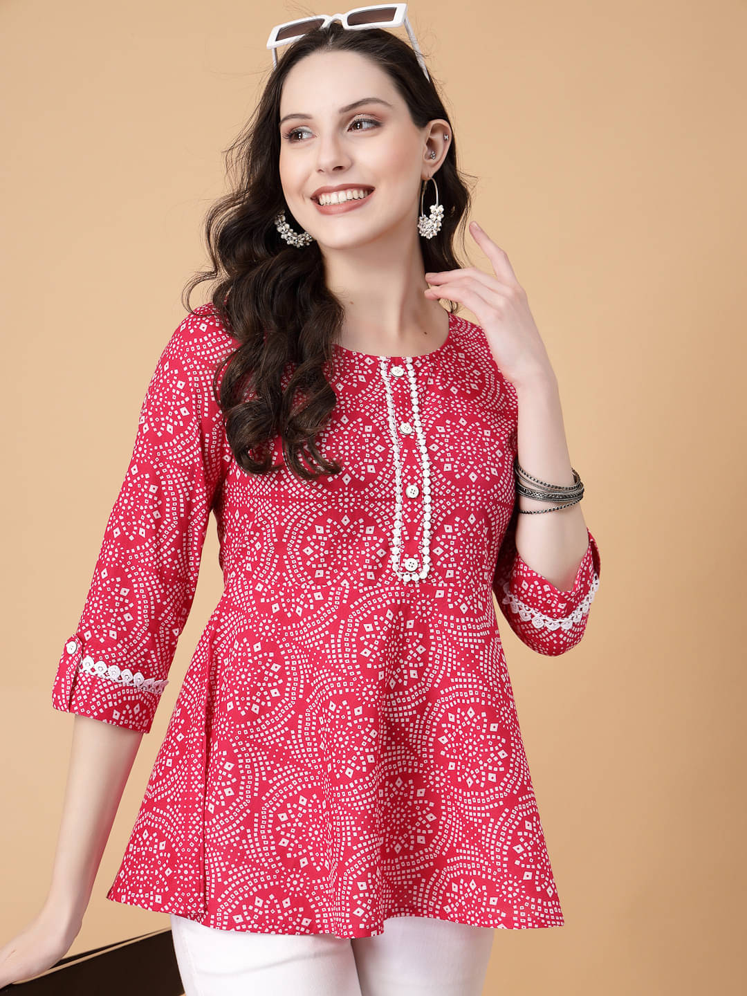 SEVEN FLOWER Women's Cotton Peplum Top ( Pink ) SEVEN FLOWER Women's Cotton Peplum Top ( Pink )