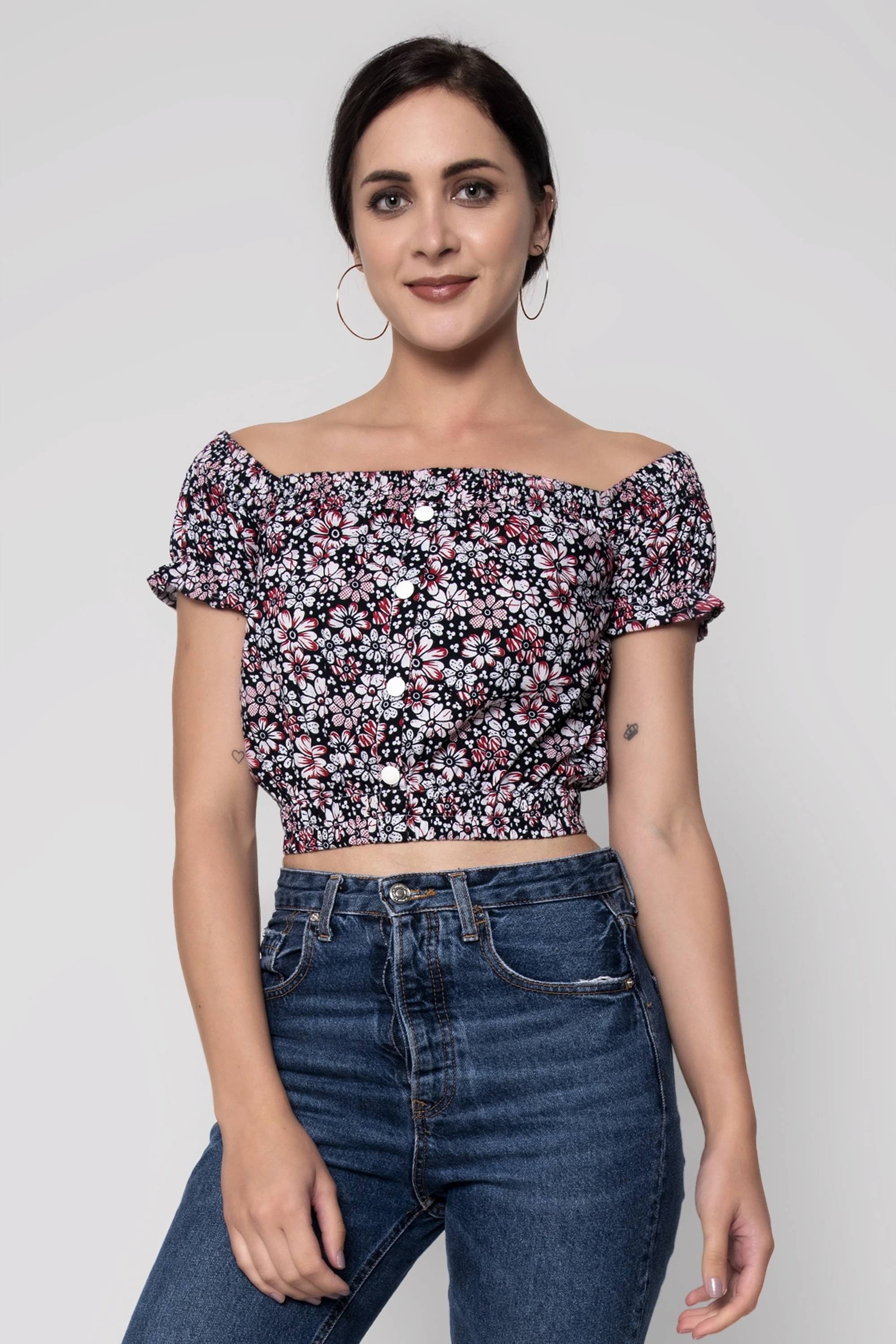     			SEVEN FLOWER Women's Cotton Crop Top ( Multicolor )