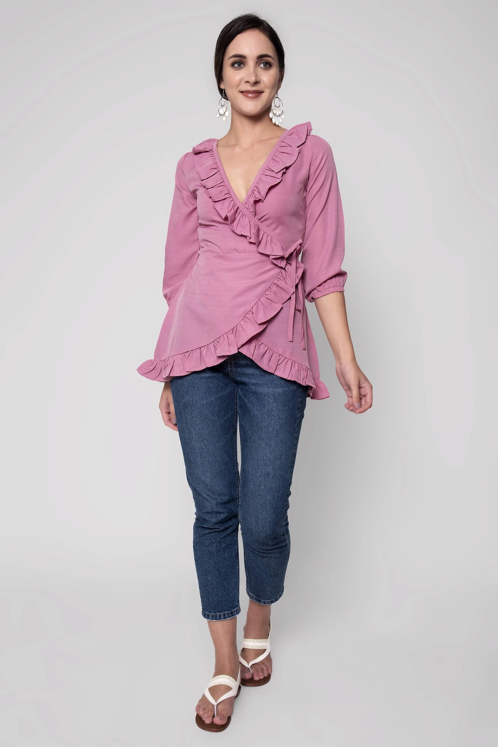 SEVEN FLOWER Women's Crepe Regular Top ( Pink ) SEVEN FLOWER Women's Crepe Regular Top ( Pink )