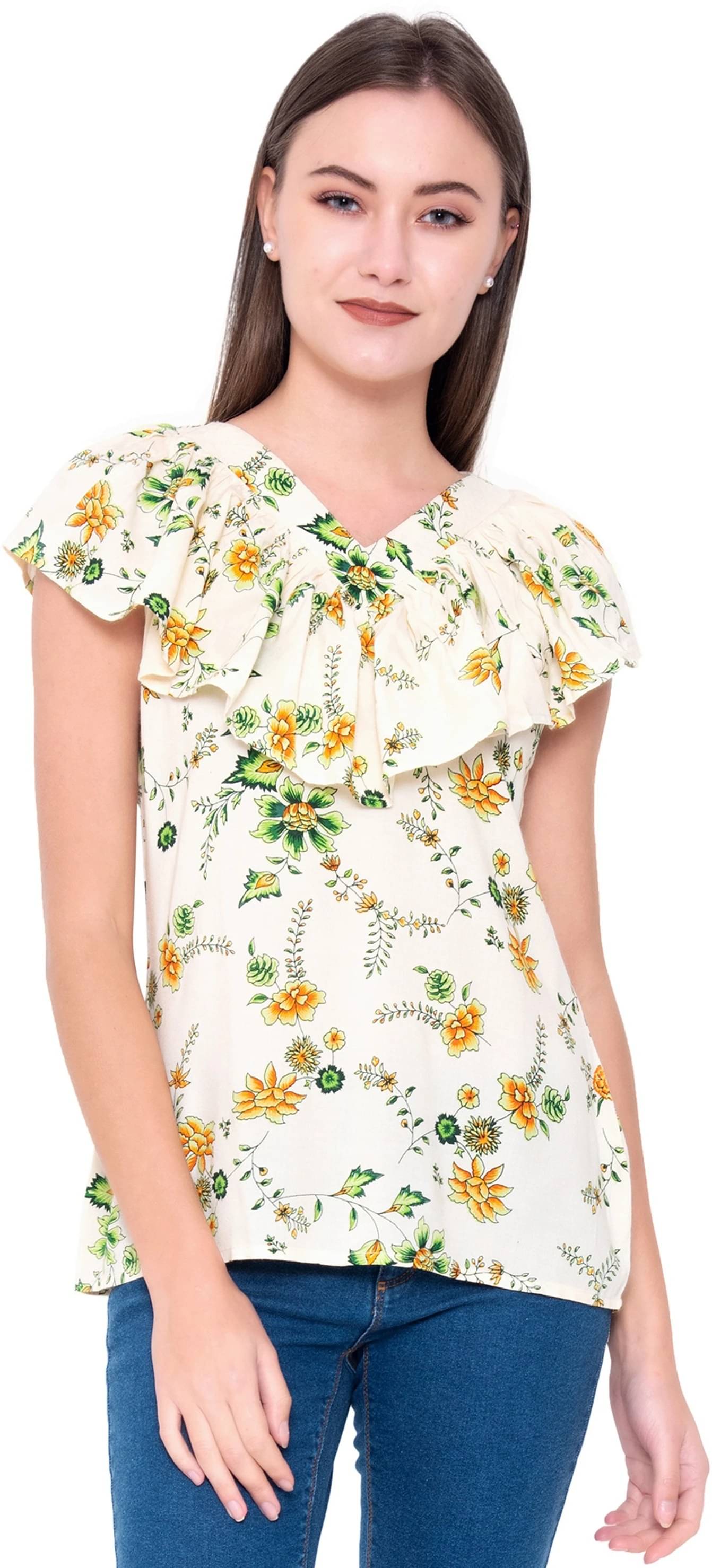 SEVEN FLOWER Women's Viscose Rayon Crop Top ( White ) SEVEN FLOWER Women's Viscose Rayon Crop Top ( White )