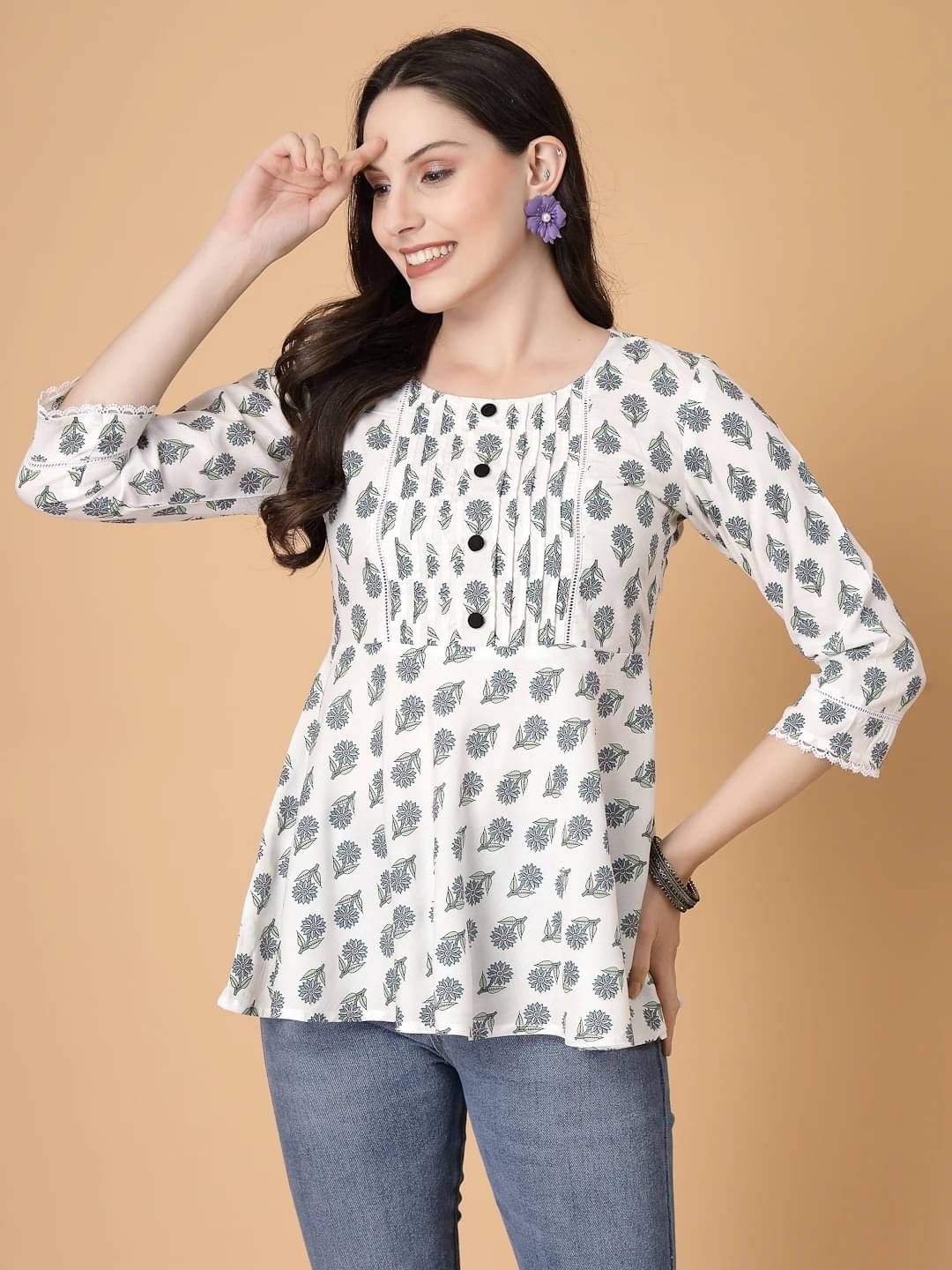     			SEVEN FLOWER Women's Viscose Rayon Peplum Top ( White )