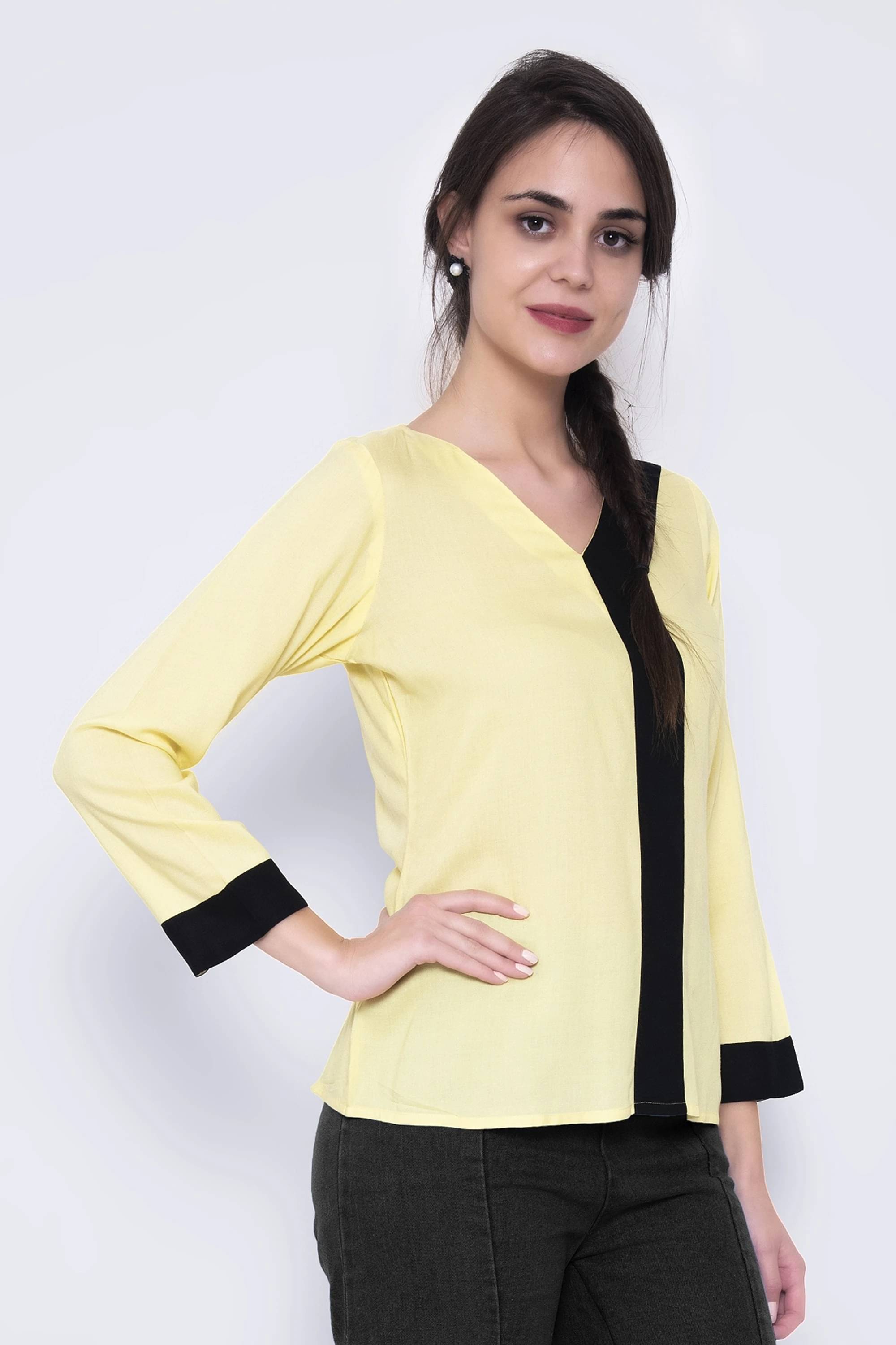 SEVEN FLOWER Women's Viscose Rayon Regular Top ( Yellow )     			SEVEN FLOWER Women's Viscose Rayon Regular Top ( Yellow )