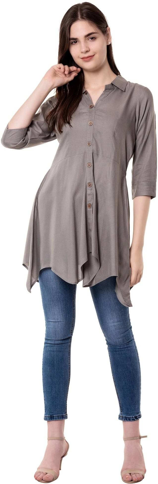 SEVEN FLOWER Women's Viscose Rayon Tunic ( Grey ) SEVEN FLOWER Women's Viscose Rayon Tunic ( Grey )