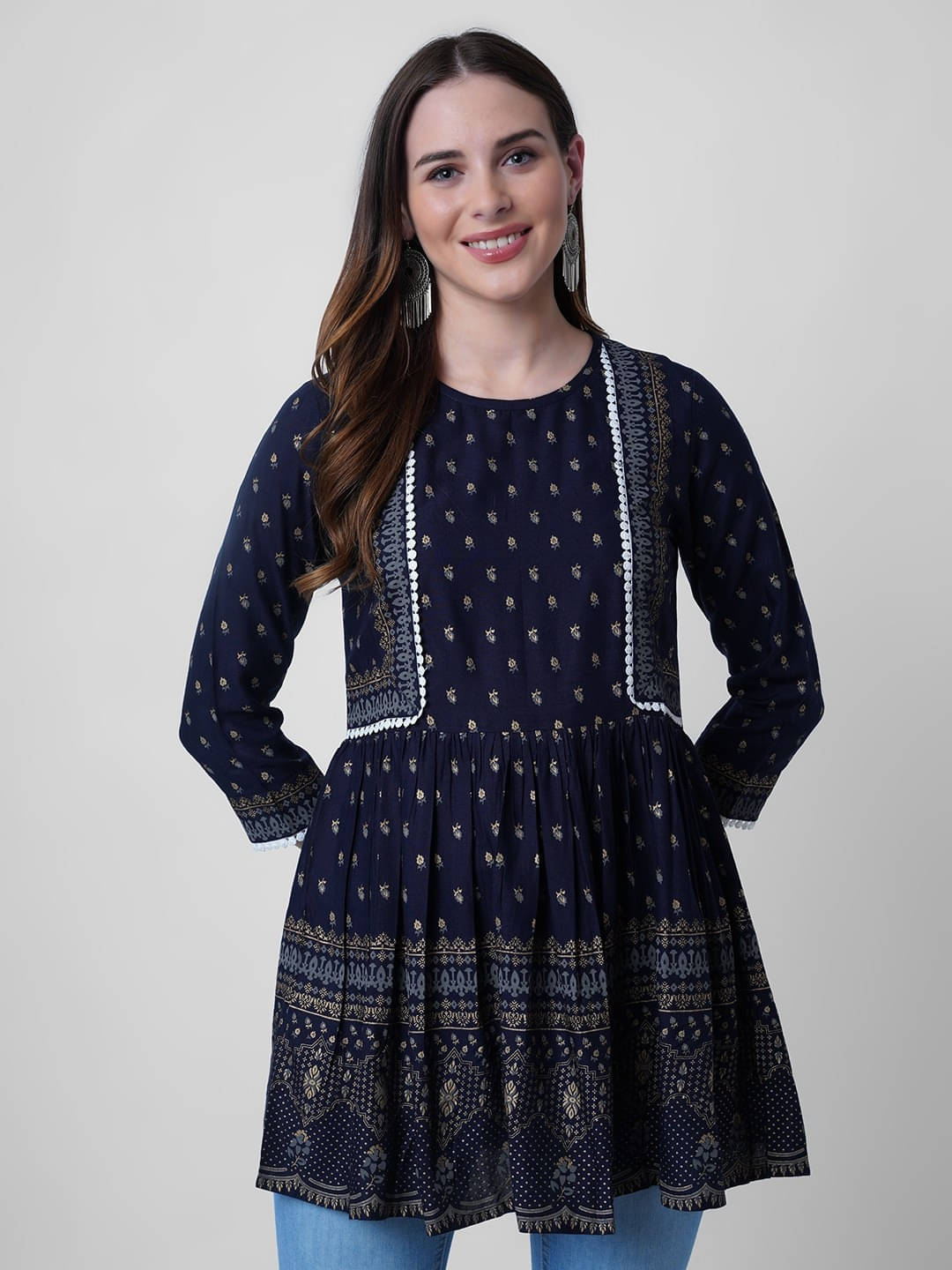 SEVEN FLOWER Women's Viscose Rayon Regular Top ( Blue ) SEVEN FLOWER Women's Viscose Rayon Regular Top ( Blue )