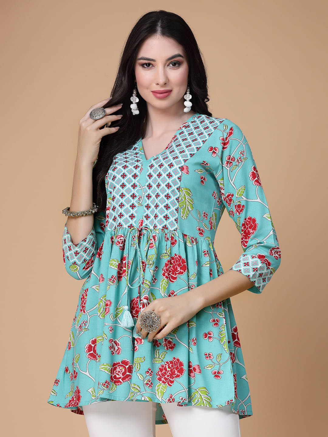     			SEVEN FLOWER Women's Viscose Rayon Peplum Top ( Multicolor )