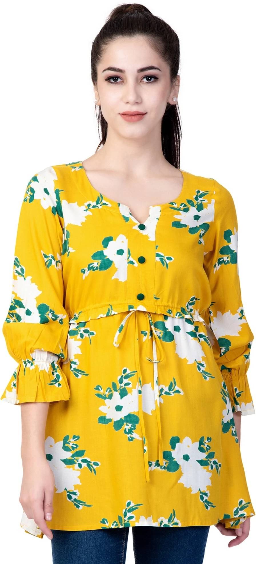 SEVEN FLOWER Women's Viscose Rayon Regular Top ( Yellow ) SEVEN FLOWER Women's Viscose Rayon Regular Top ( Yellow )