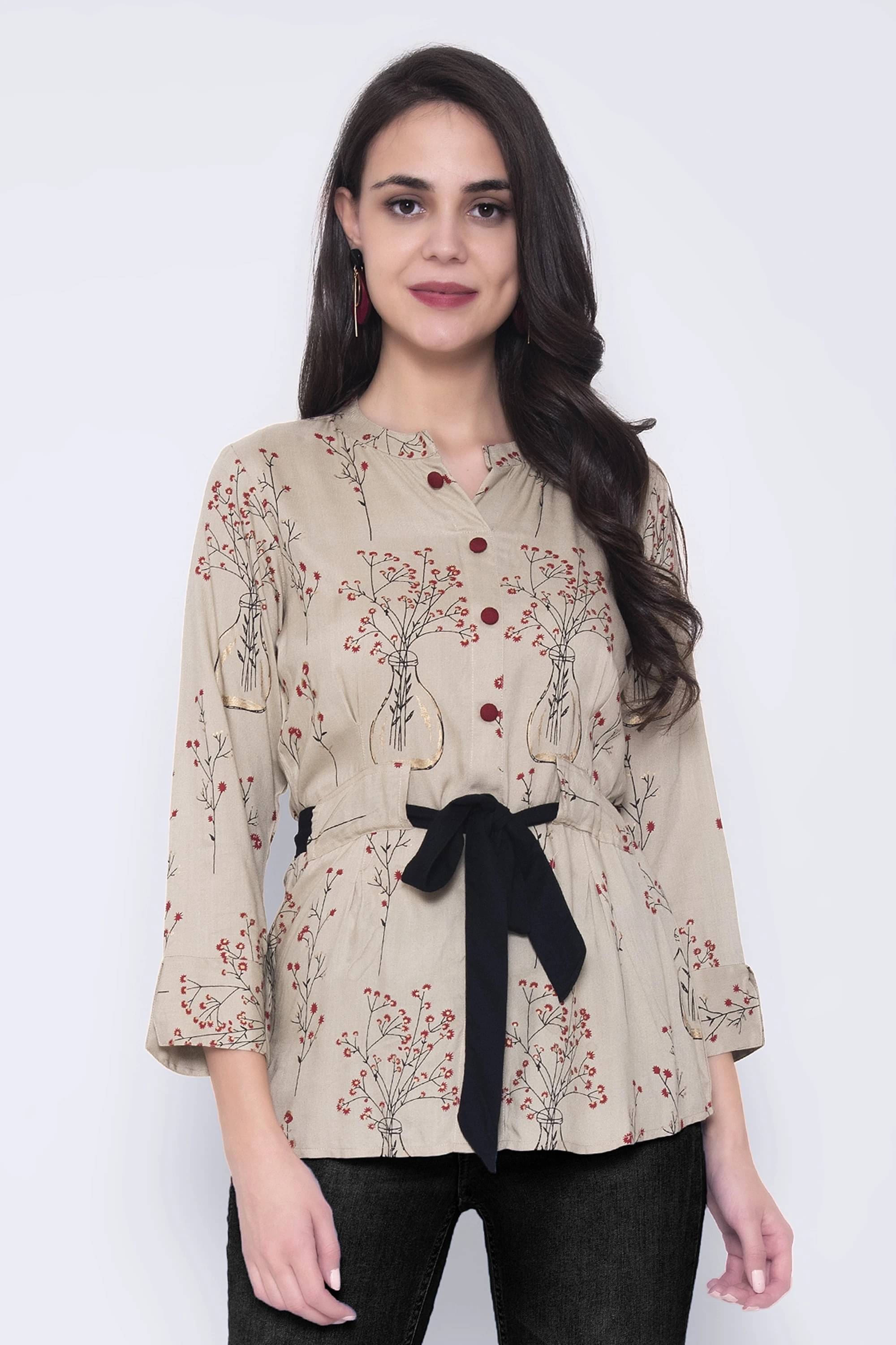 SEVEN FLOWER Women's Viscose Rayon Tunic ( Beige ) SEVEN FLOWER Women's Viscose Rayon Tunic ( Beige )