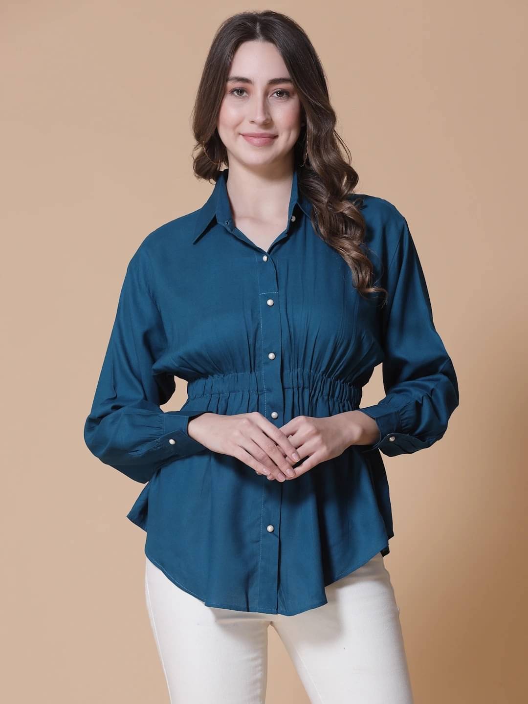     			SEVEN FLOWER Women's Viscose Rayon Regular Top ( Navy Blue )