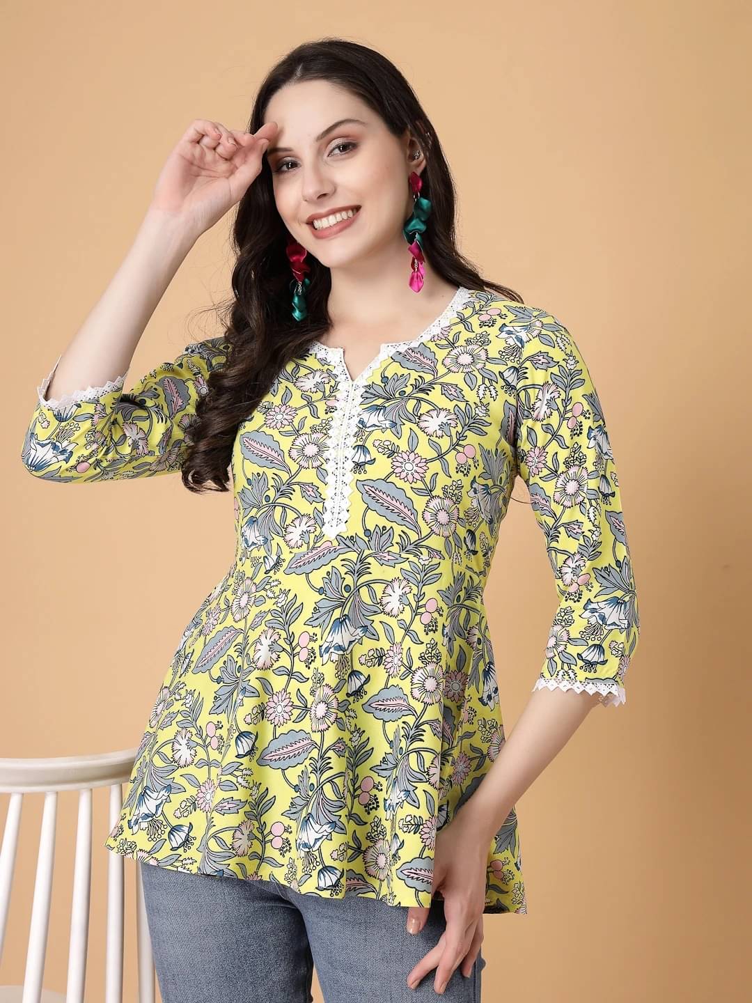     			SEVEN FLOWER Women's Viscose Rayon Peplum Top ( Yellow )