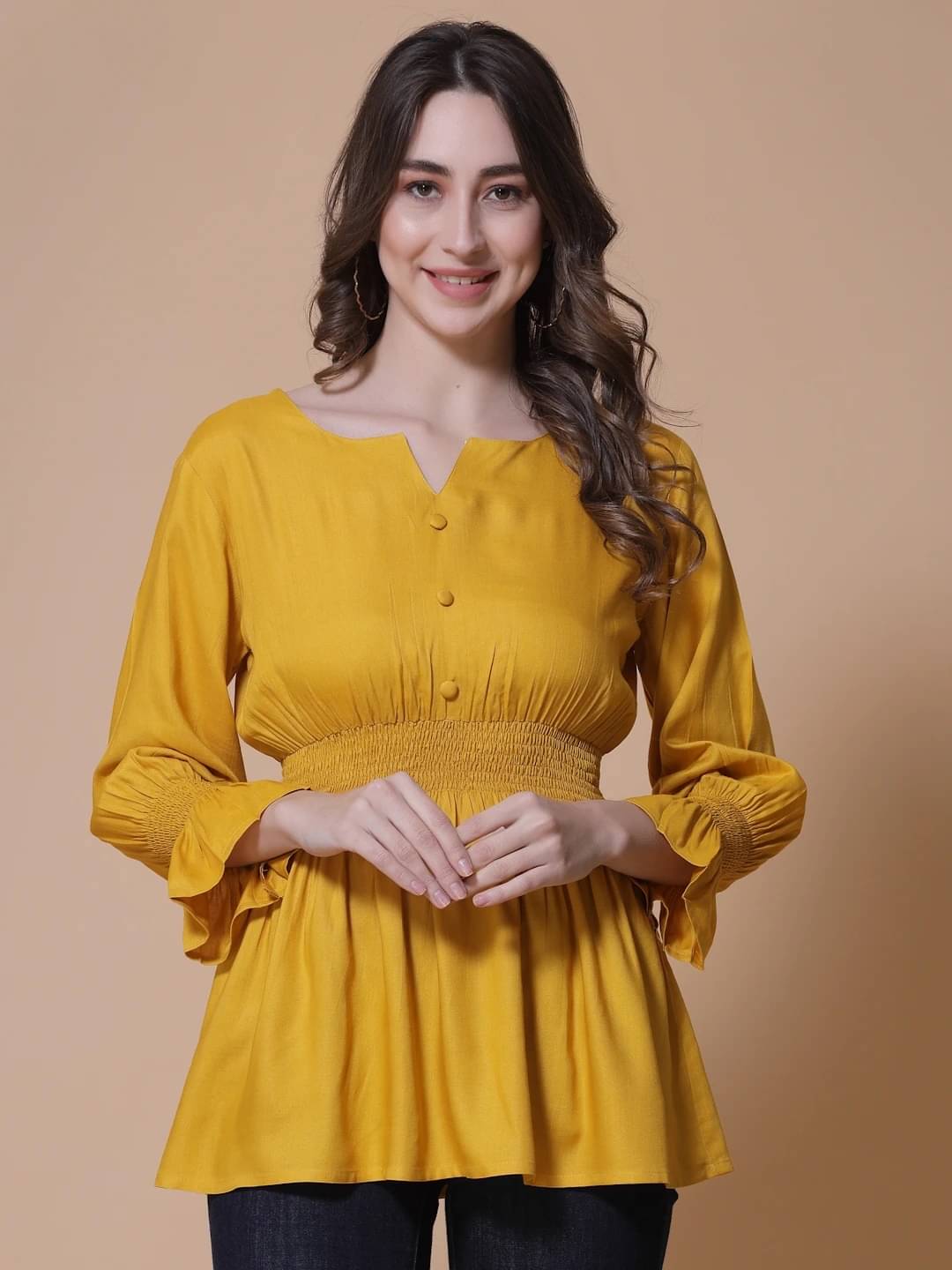     			SEVEN FLOWER Women's Viscose Rayon Regular Top ( Yellow )