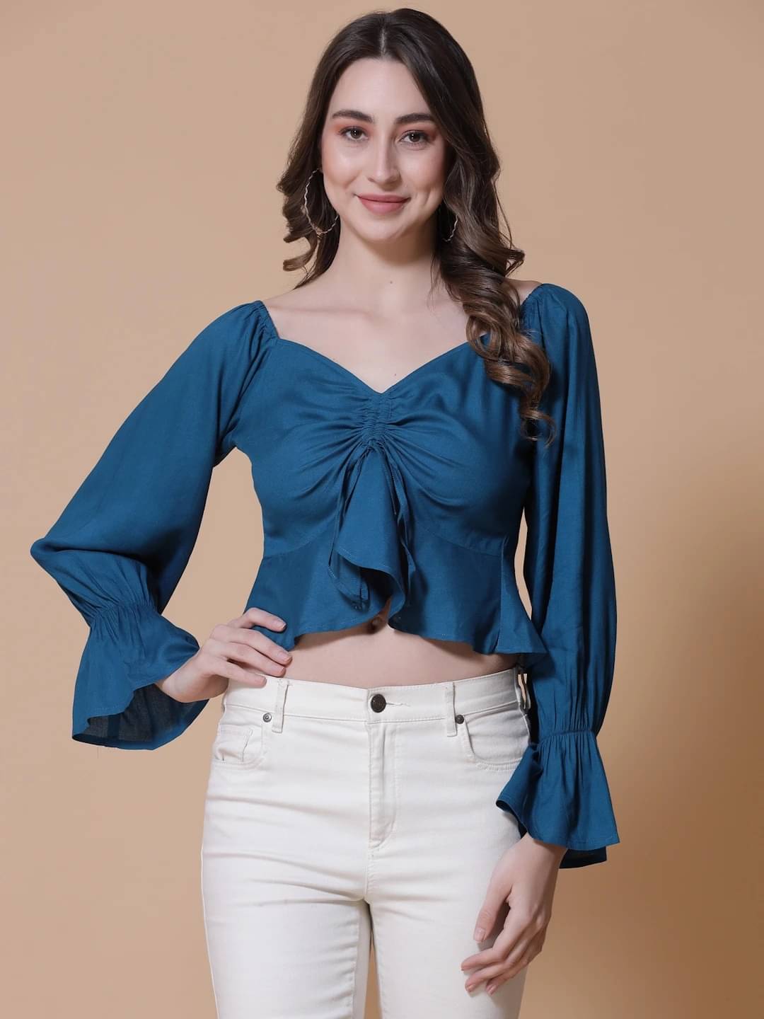 SEVEN FLOWER Women's Viscose Rayon Crop Top ( Navy Blue ) SEVEN FLOWER Women's Viscose Rayon Crop Top ( Navy Blue )