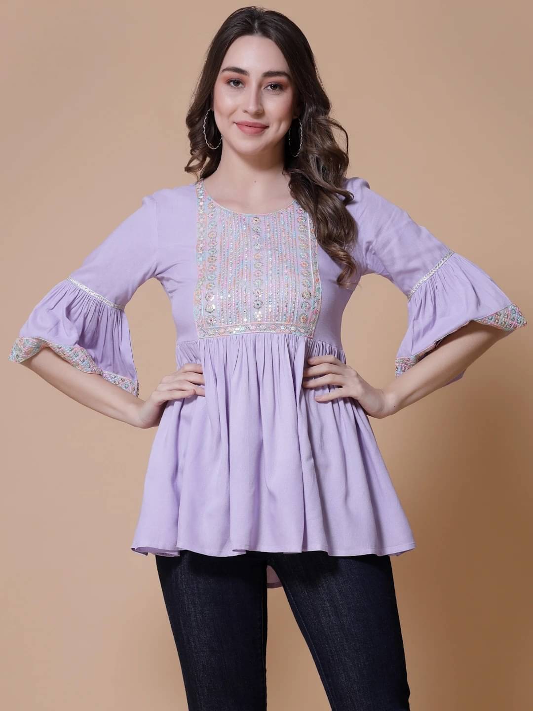 SEVEN FLOWER Women's Viscose Rayon Peplum Top ( Purple ) SEVEN FLOWER Women's Viscose Rayon Peplum Top ( Purple )