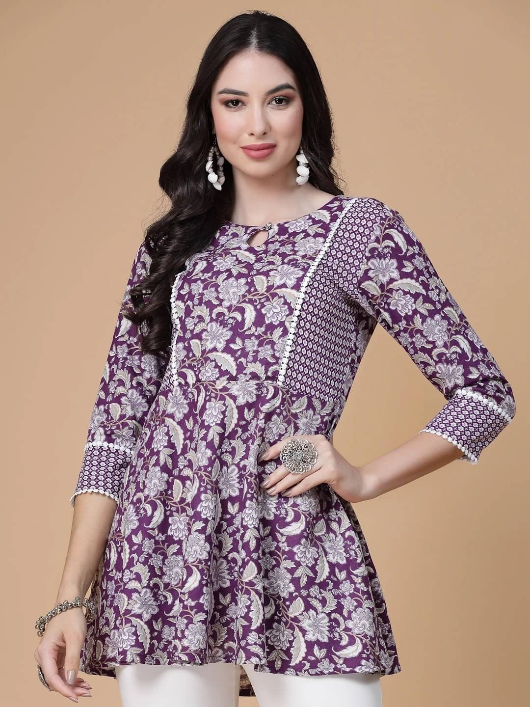 SEVEN FLOWER Women's Viscose Rayon Peplum Top ( Multicolor ) SEVEN FLOWER Women's Viscose Rayon Peplum Top ( Multicolor )