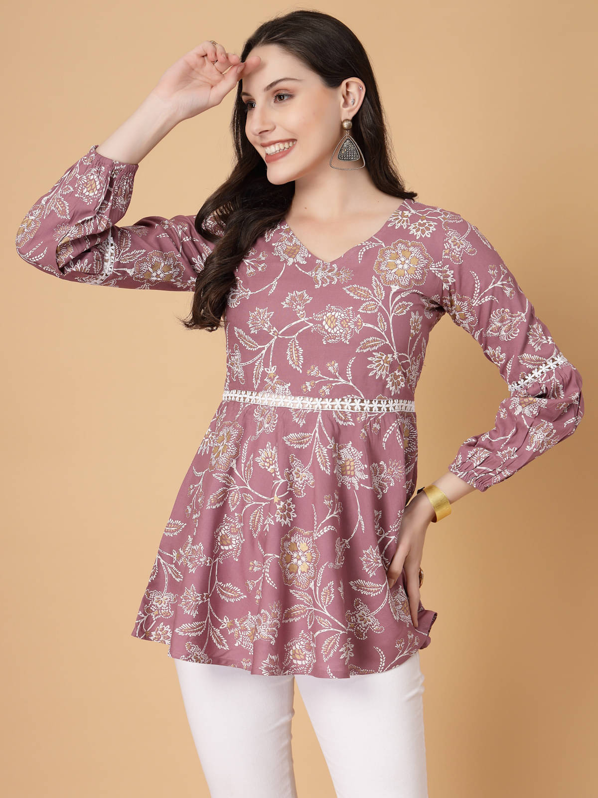 SEVEN FLOWER Women's Viscose Rayon Peplum Top ( Pink )     			SEVEN FLOWER Women's Viscose Rayon Peplum Top ( Pink )
